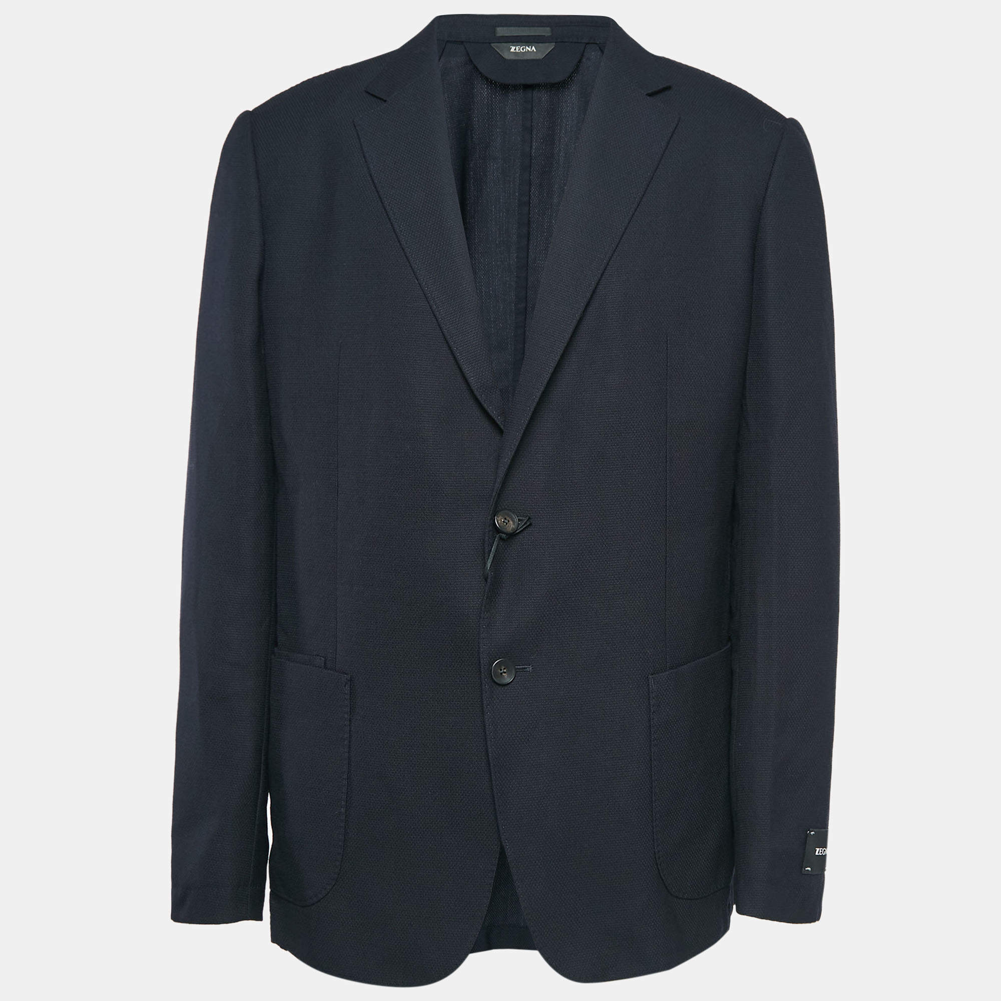 Z Zegna Techmerino Navy Blue Jacquard Wool Blazer XL
