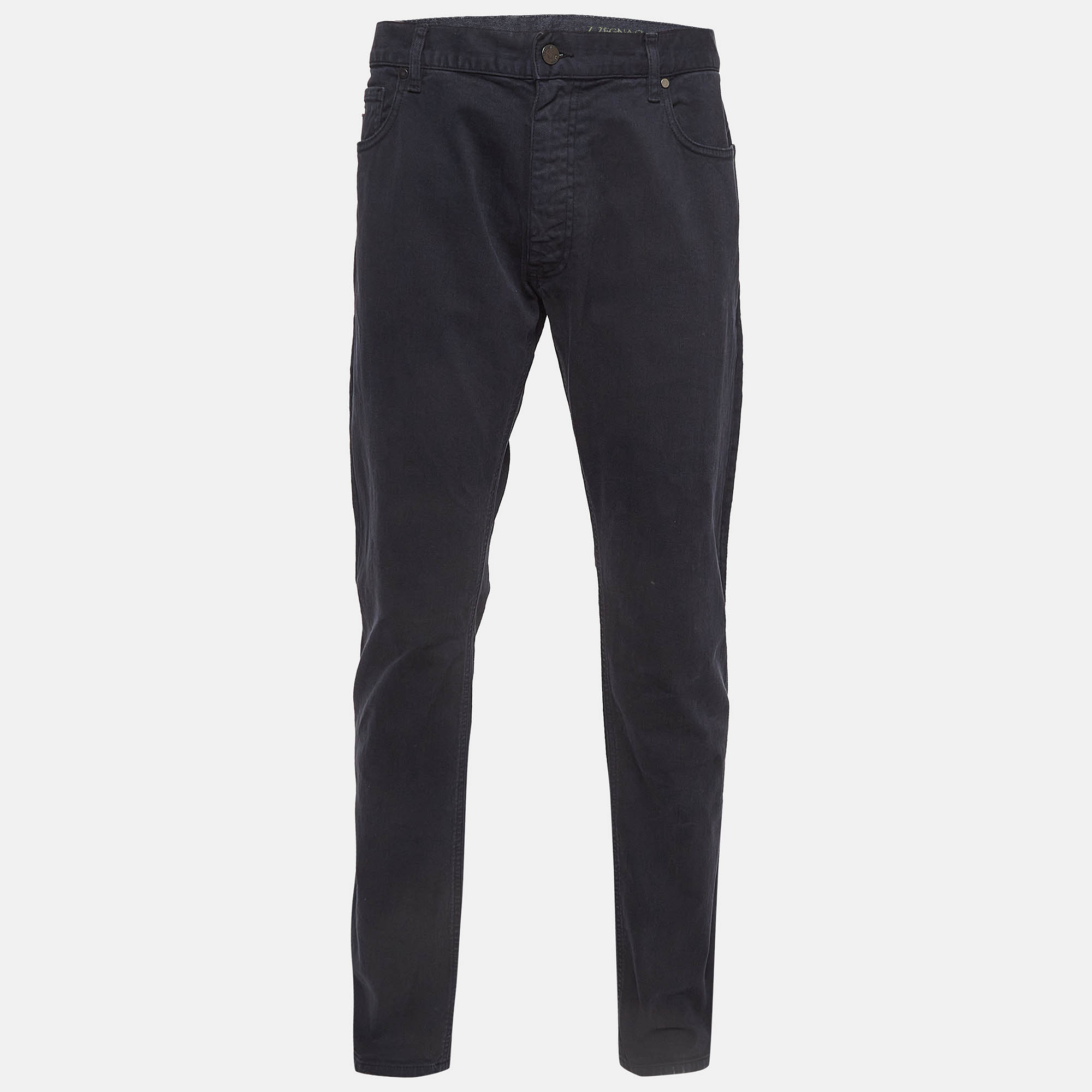 Pre Owned Z Zegna Navy Blue Denim Straight Leg Jeans XL Waist 36"