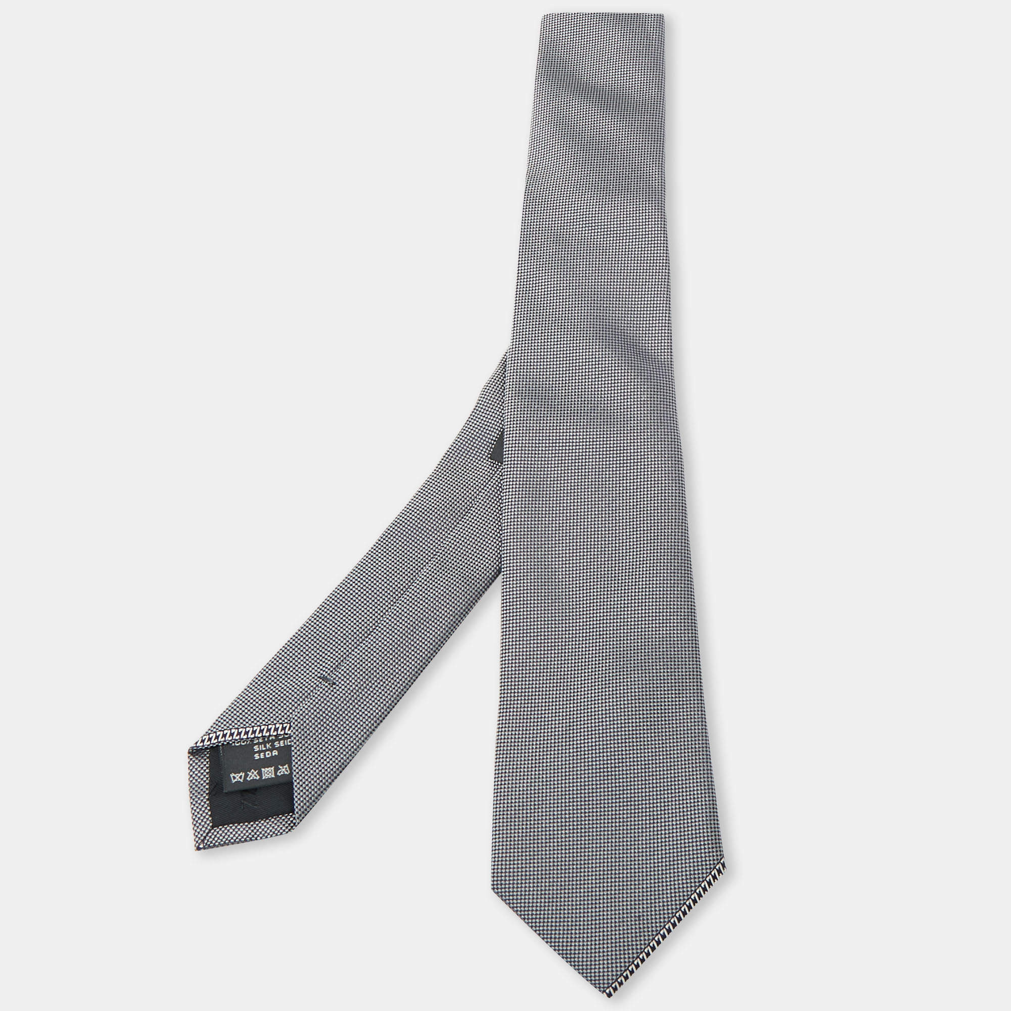 Z Zegna Grey Patterned Skinny Silk Tie