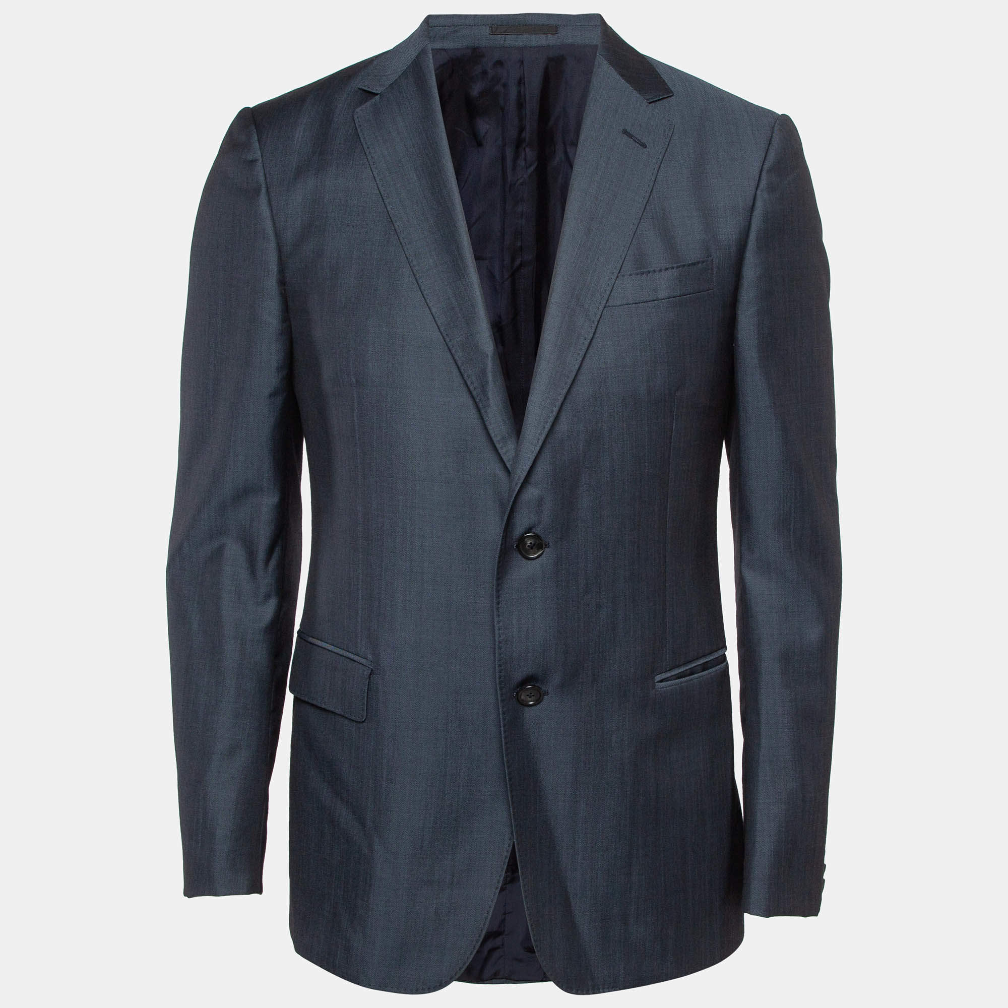 Z Zegna Blue Wool Blend Single Breasted Blazer L