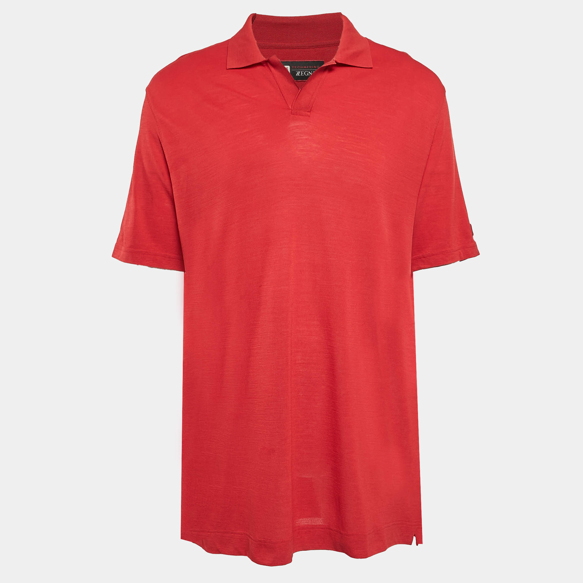 Pre Owned Z Zegna Red Pique Wool Techmerino Polo T-Shirt M