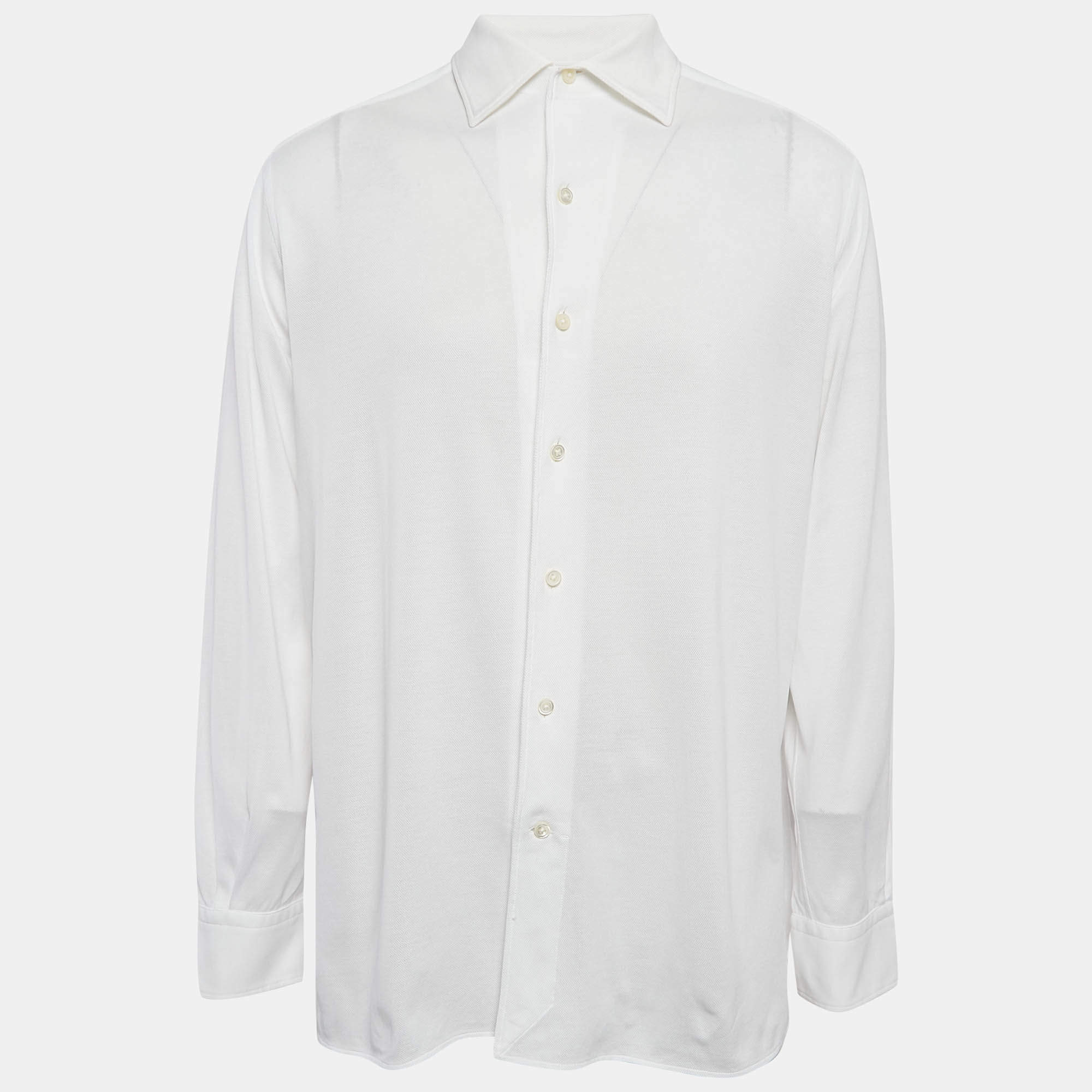 Z Zegna White Textured Cotton Long Sleeve Shirt XXL
