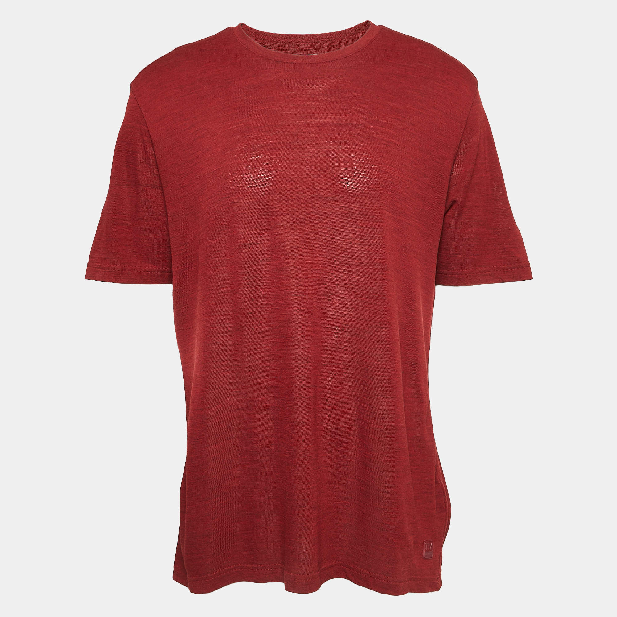 Z Zegna Dark Red Wool Round Neck T-Shirt XXL