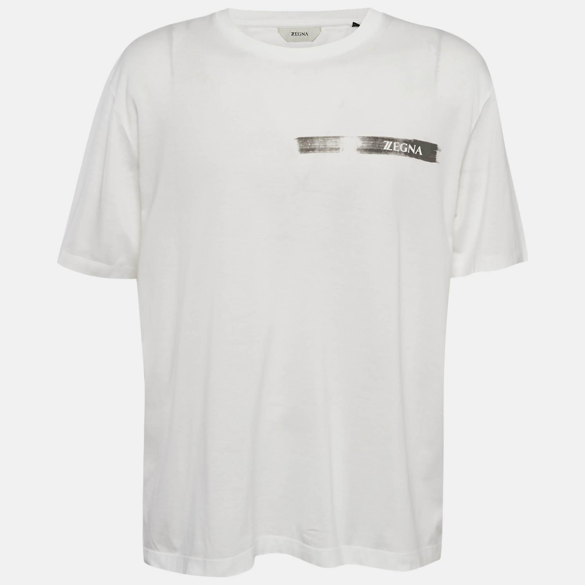 Z Zegna White Logo Print Jersey Crew Neck T-Shirt L