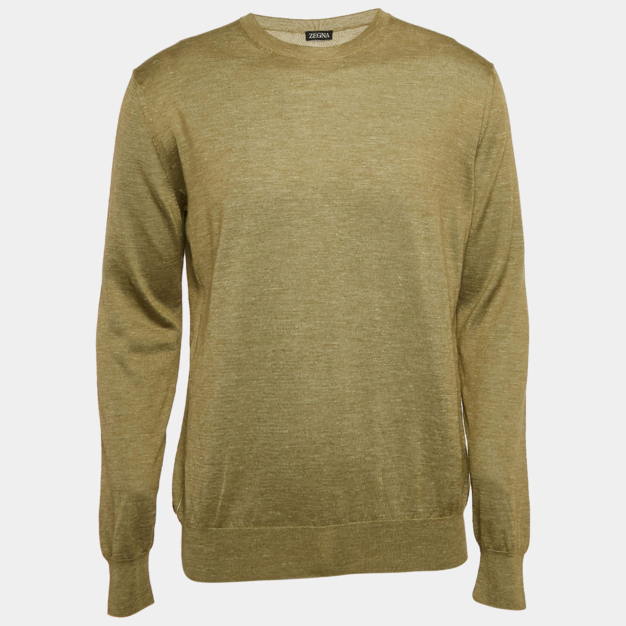 Z Zegna Green Silk Blend Knit Crew Neck Jumper L