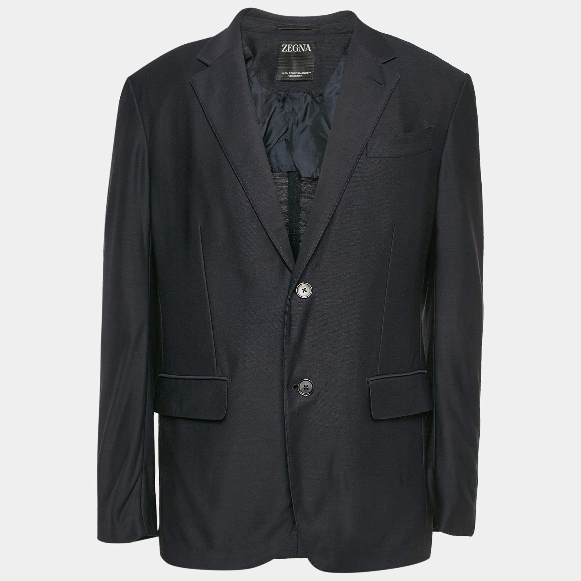 Zegna Navy Blue Wool Single Breasted Blazer L