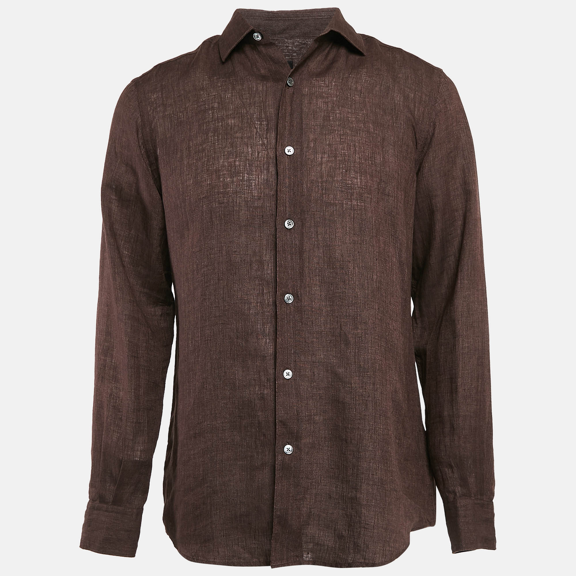 Z Zegna Brown Linen Comfortable Fit Shirt M