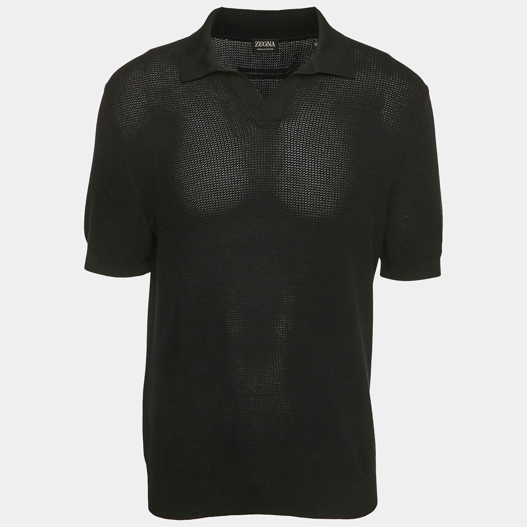 Z Zegna Black Knit Cotton Polo T-Shirt M