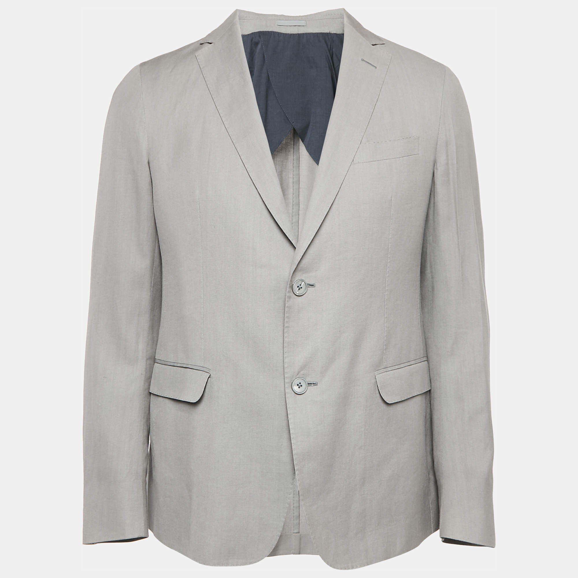 Z Zegna Grey Ramie and Linen Single Breasted Blazer L