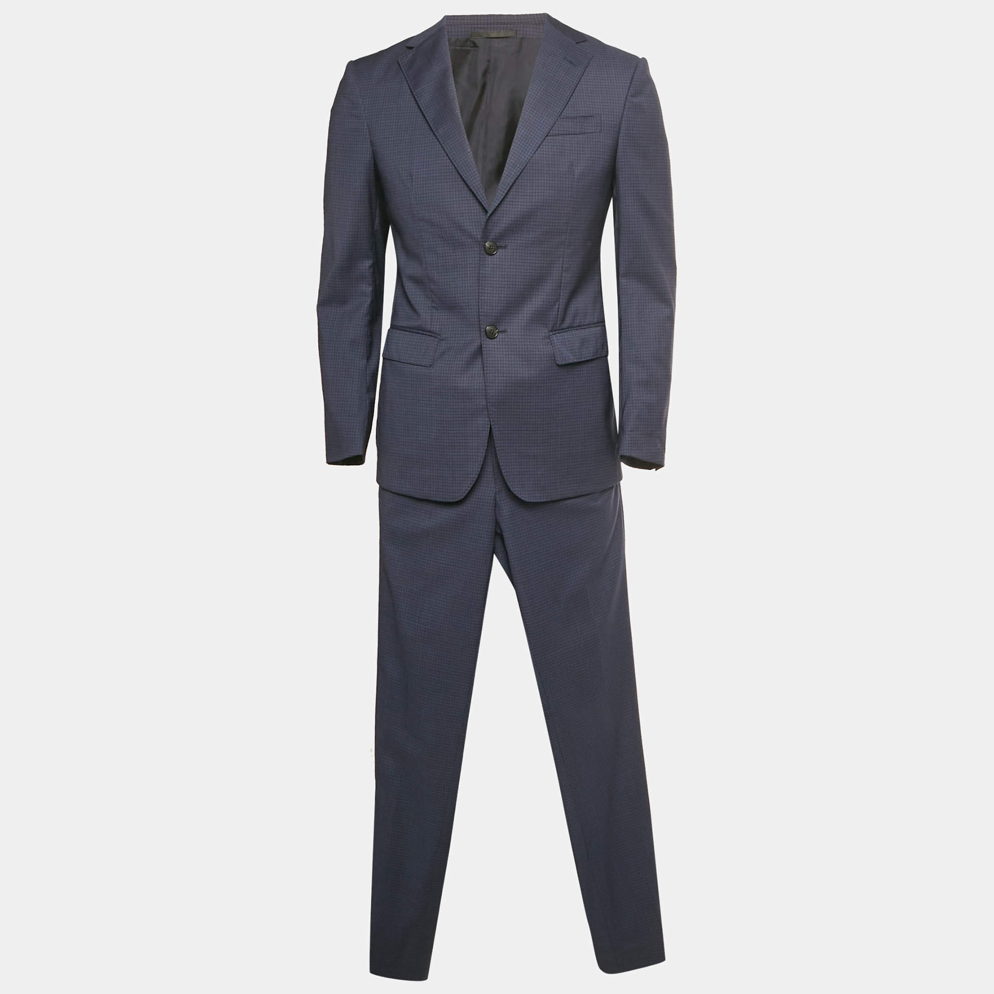 Pre Owned Z Zegna Blue Patterned Wool Suit XS 