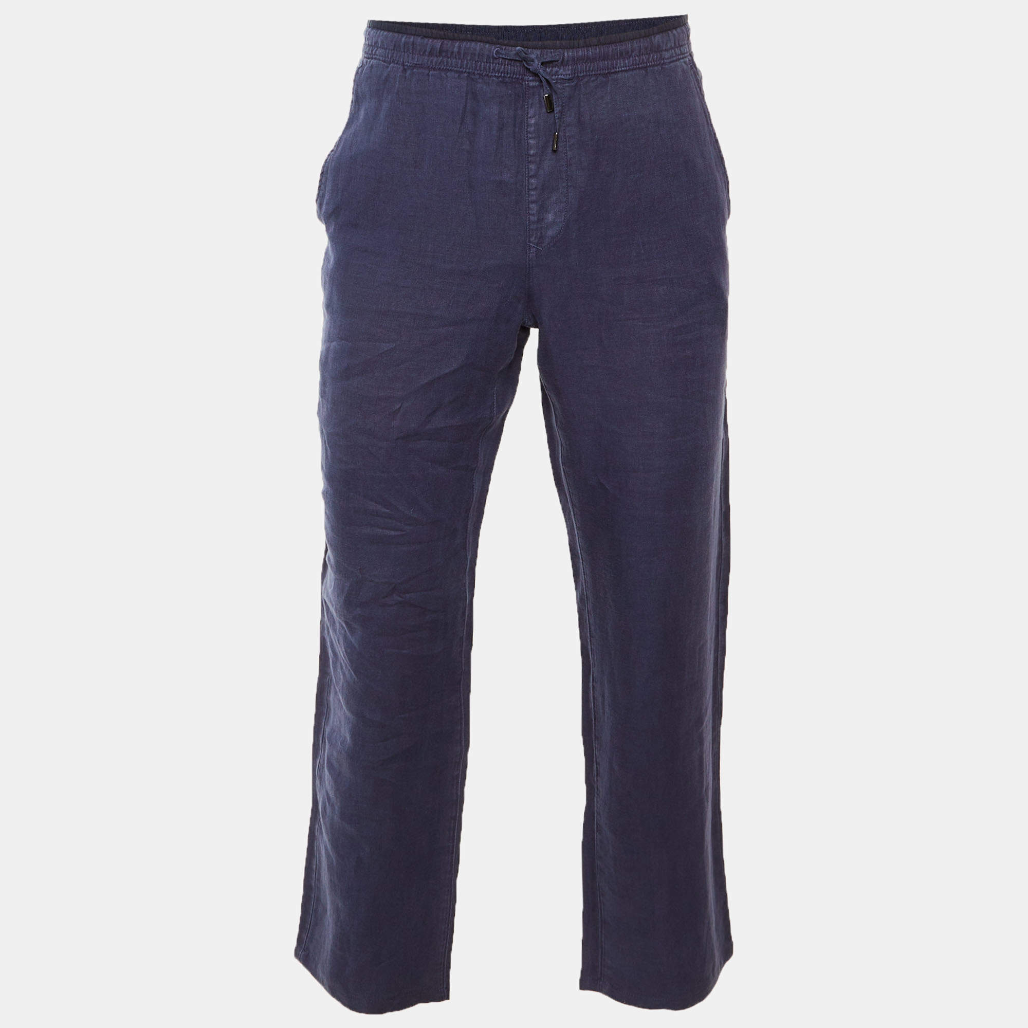 مملوكة مسبقًا Z Zegna Navy Blue Linen Straight Leg Pants S