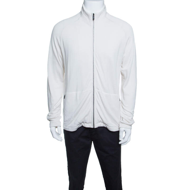 Z Zegna Techmerino Off White Wool Zip Front Sweatshirt L