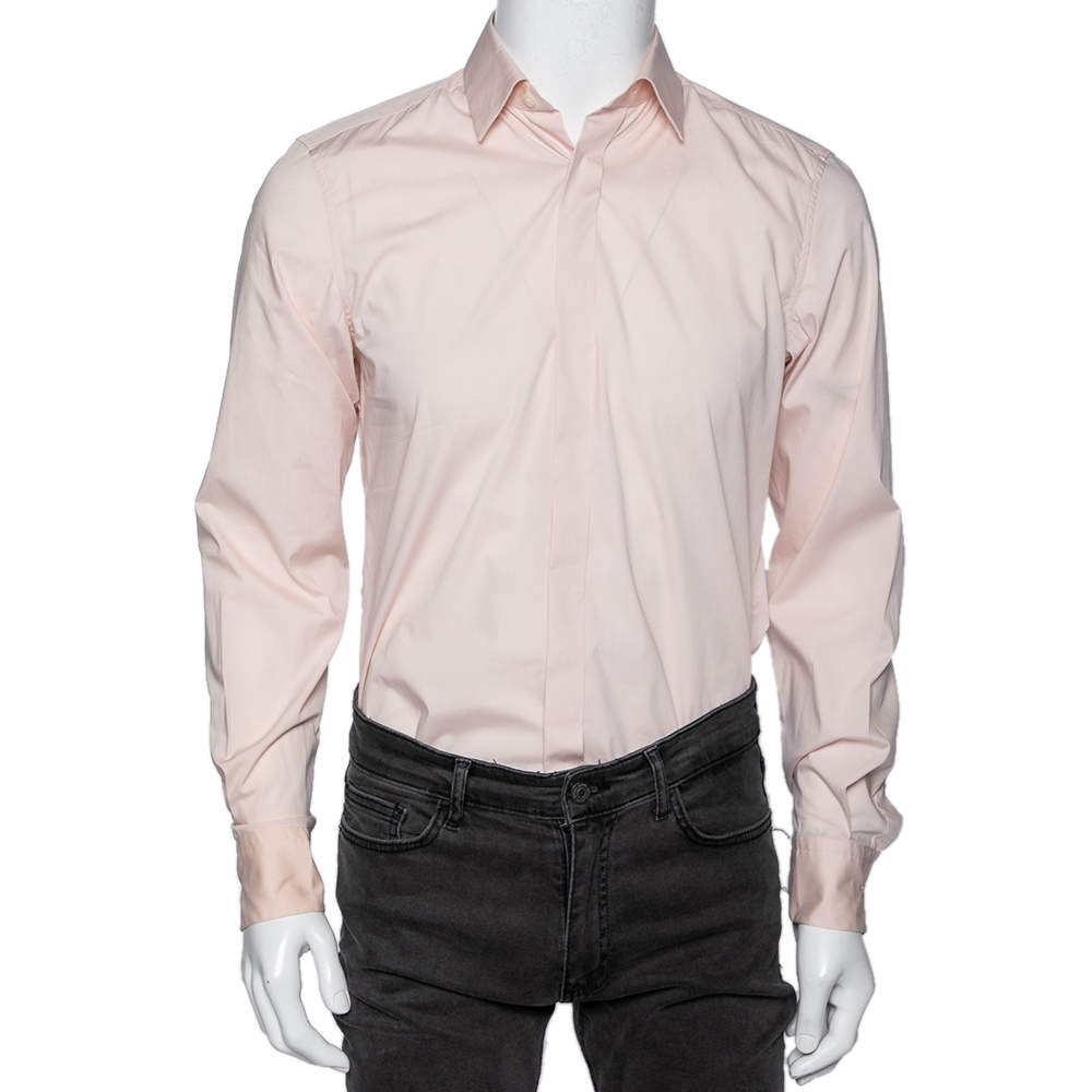 Pre Owned Z Zegna Pink Cotton Long Sleeve Buttonfront Drop 8 Fit Shirt M