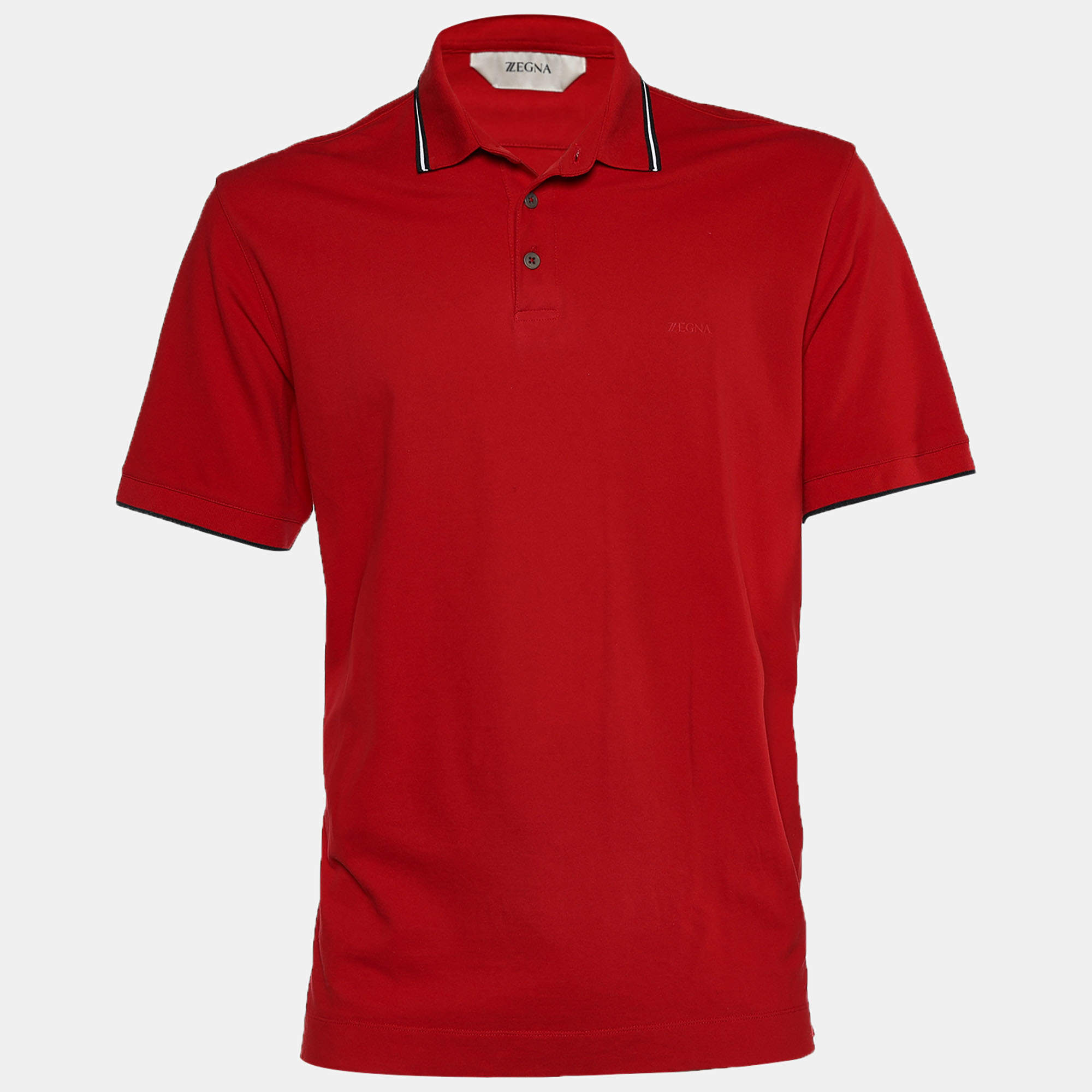 Z Zegna Red Cotton Pique Short Sleeve Polo T-Shirt XL