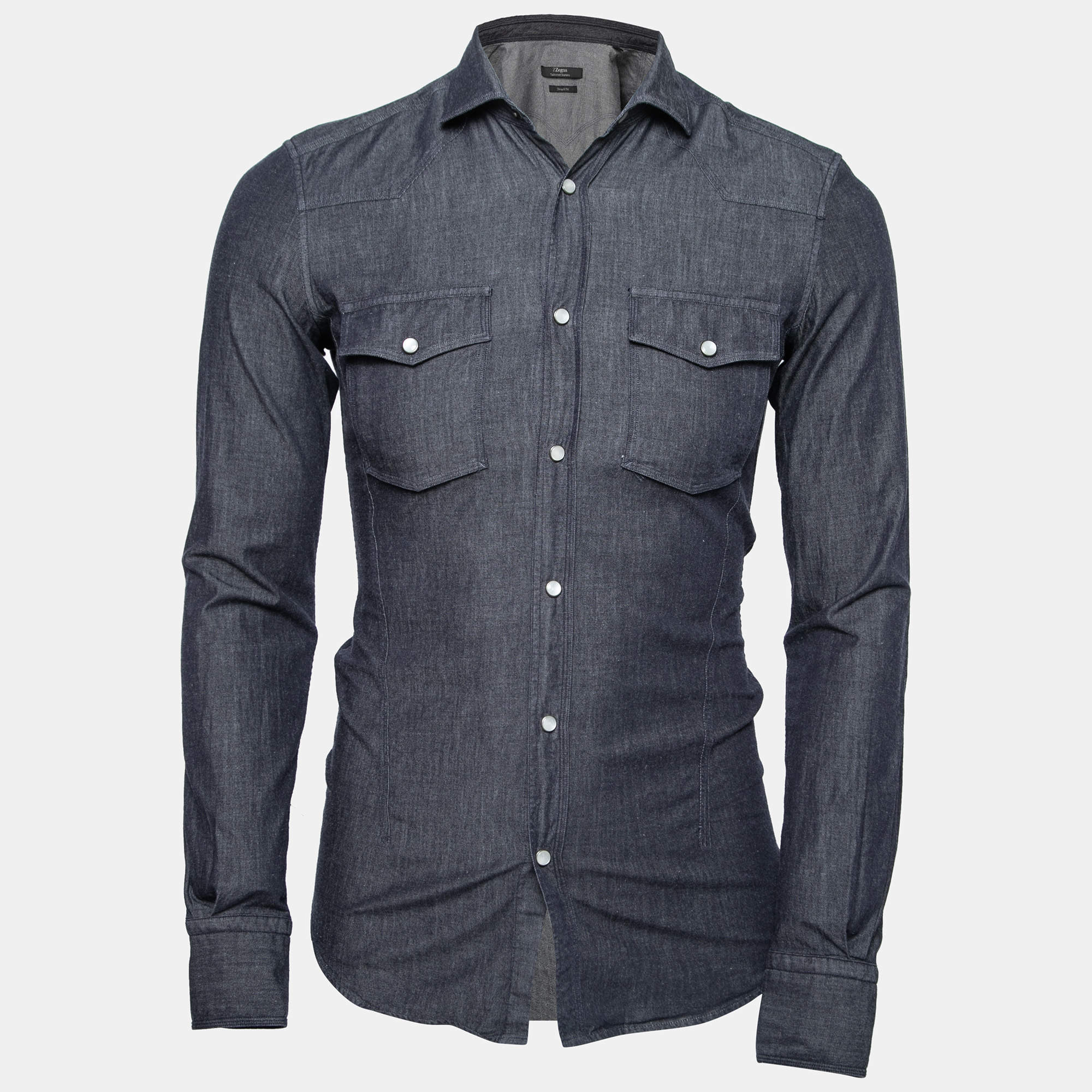 Z Zegna Blue Denim Drop & Fit Button Front Shirt S
