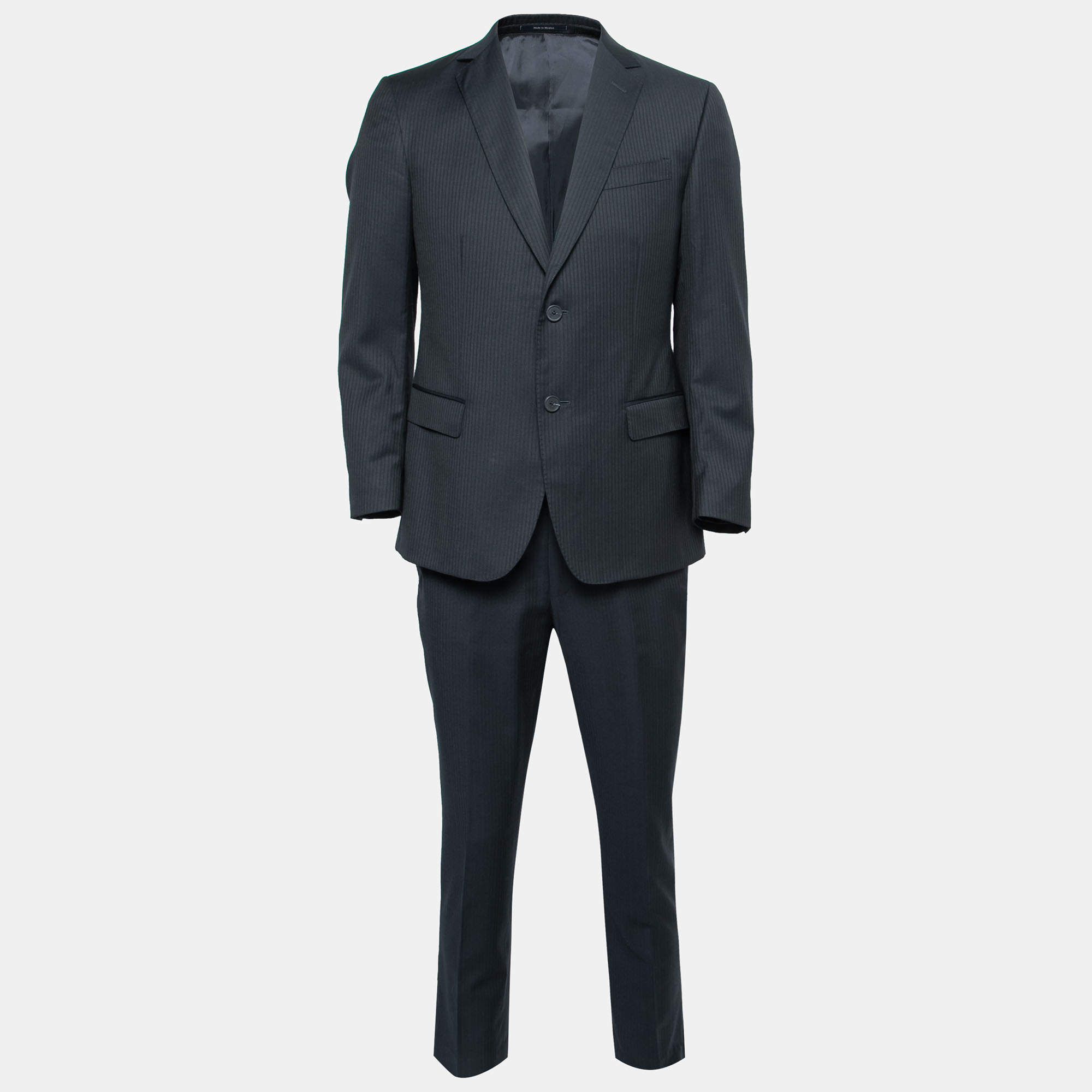 Z Zegna Navy Blue Striped Wool Regular Fit Suit M