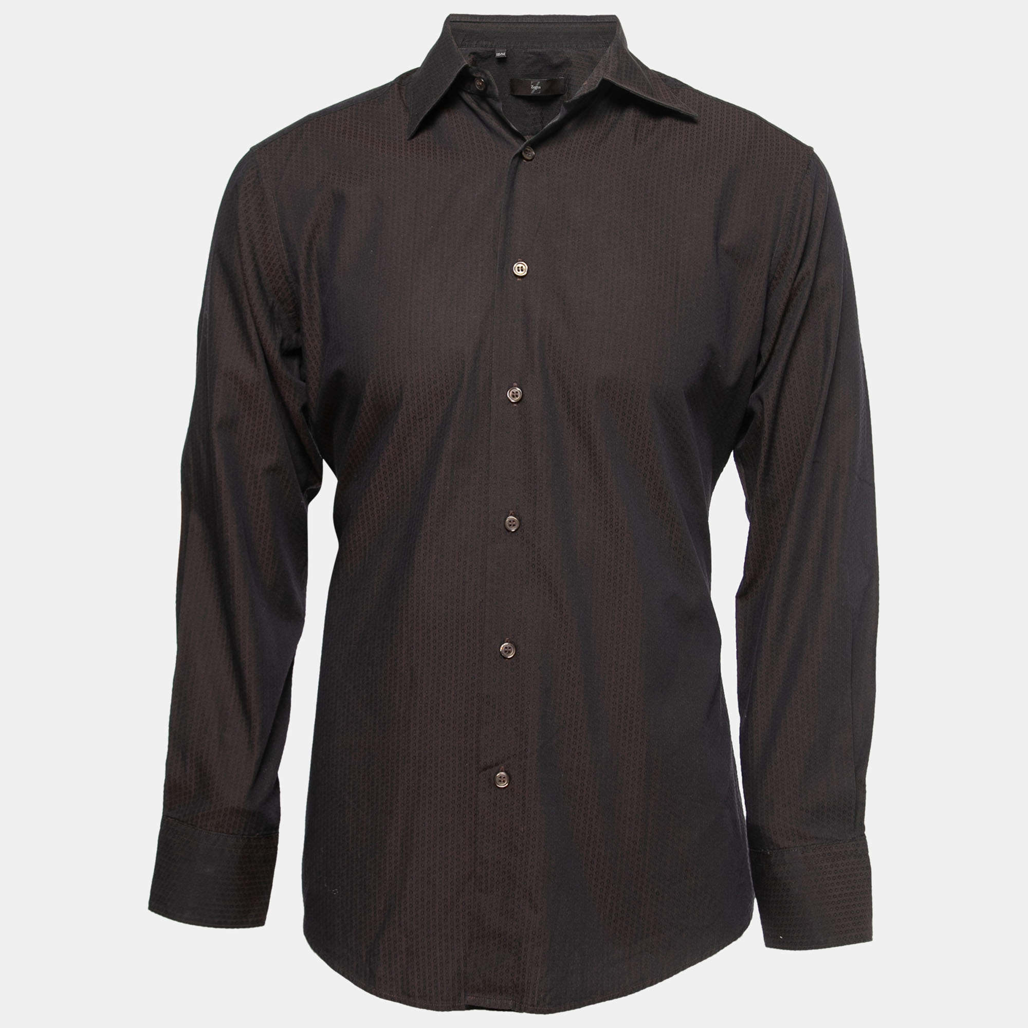 Z Zegna Dark Brown Patterned Cotton Button Front Shirt M