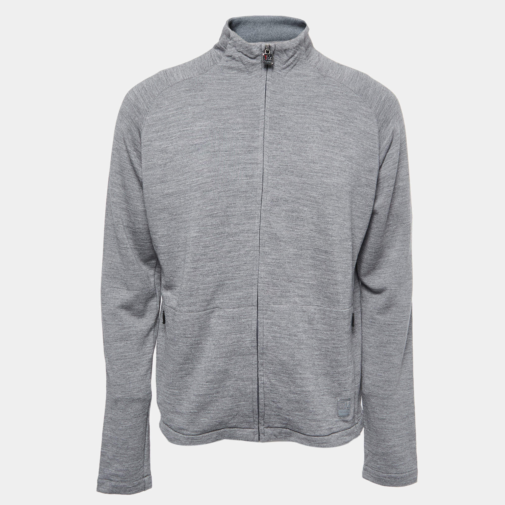 Z Zegna Grey Wool Techmerino Zip Front Sweatshirt L