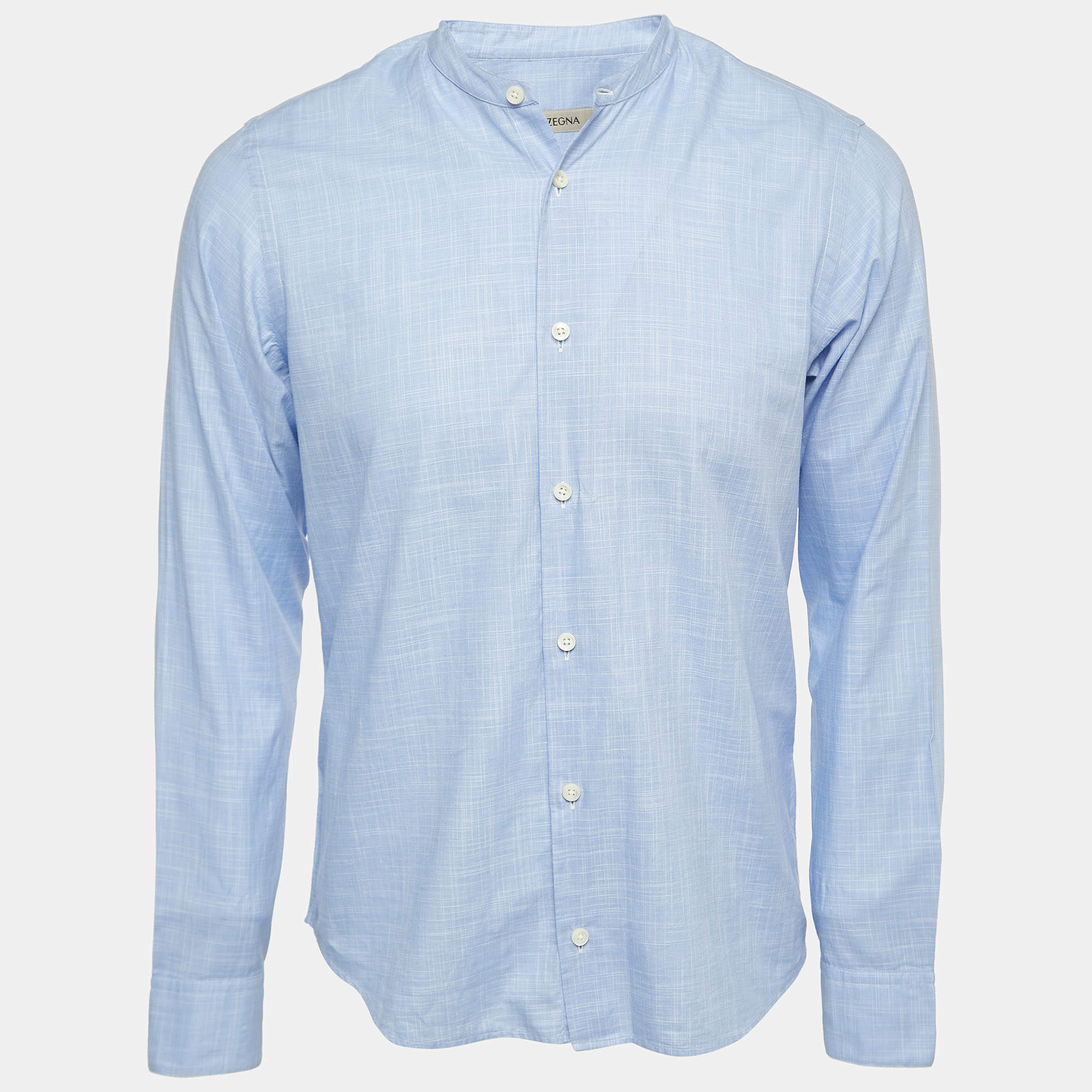 Z Zegna Blue Cotton Button Front Full Sleeve Shirt S