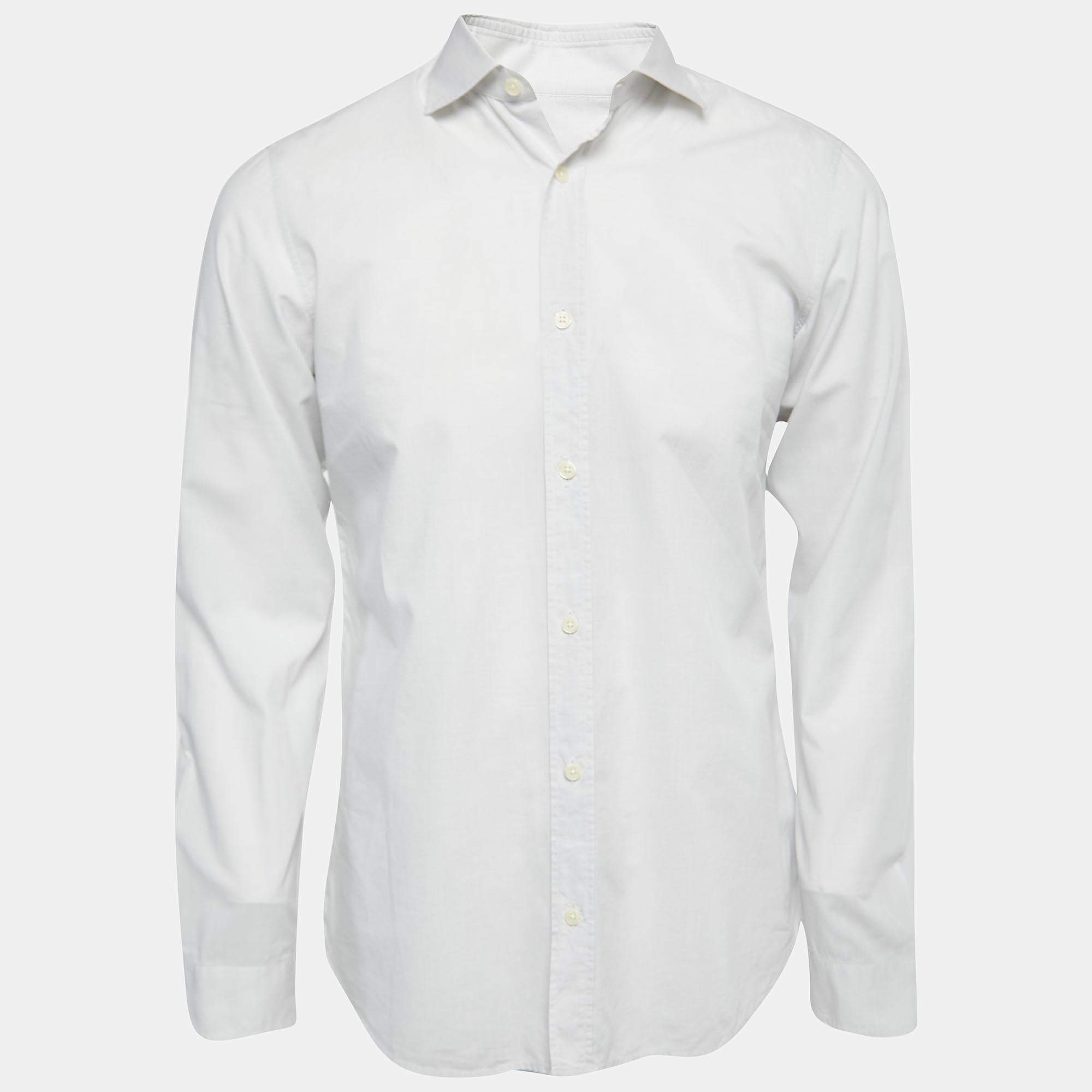 Z Zegna White Cotton Slim Fit Button Front Long Sleeve Shirt M