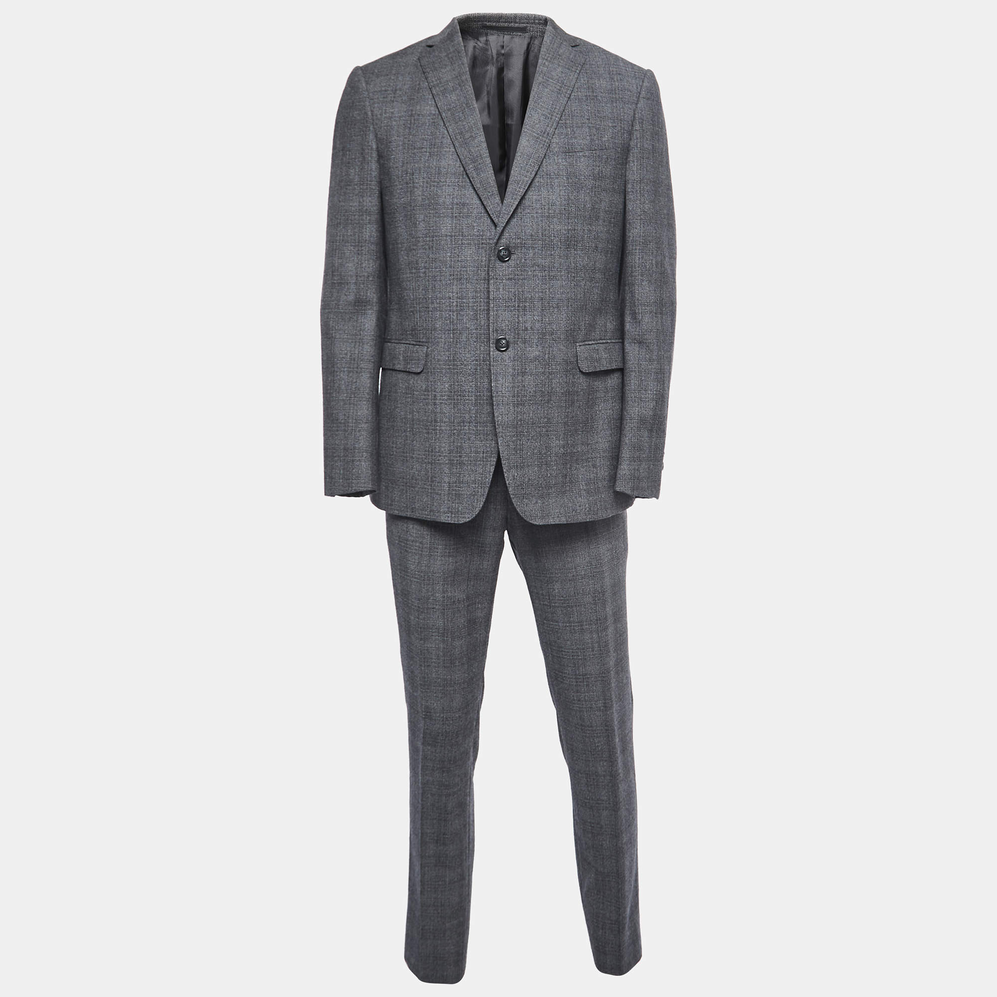 Z Zegna Grey Patterned Wool Suit L