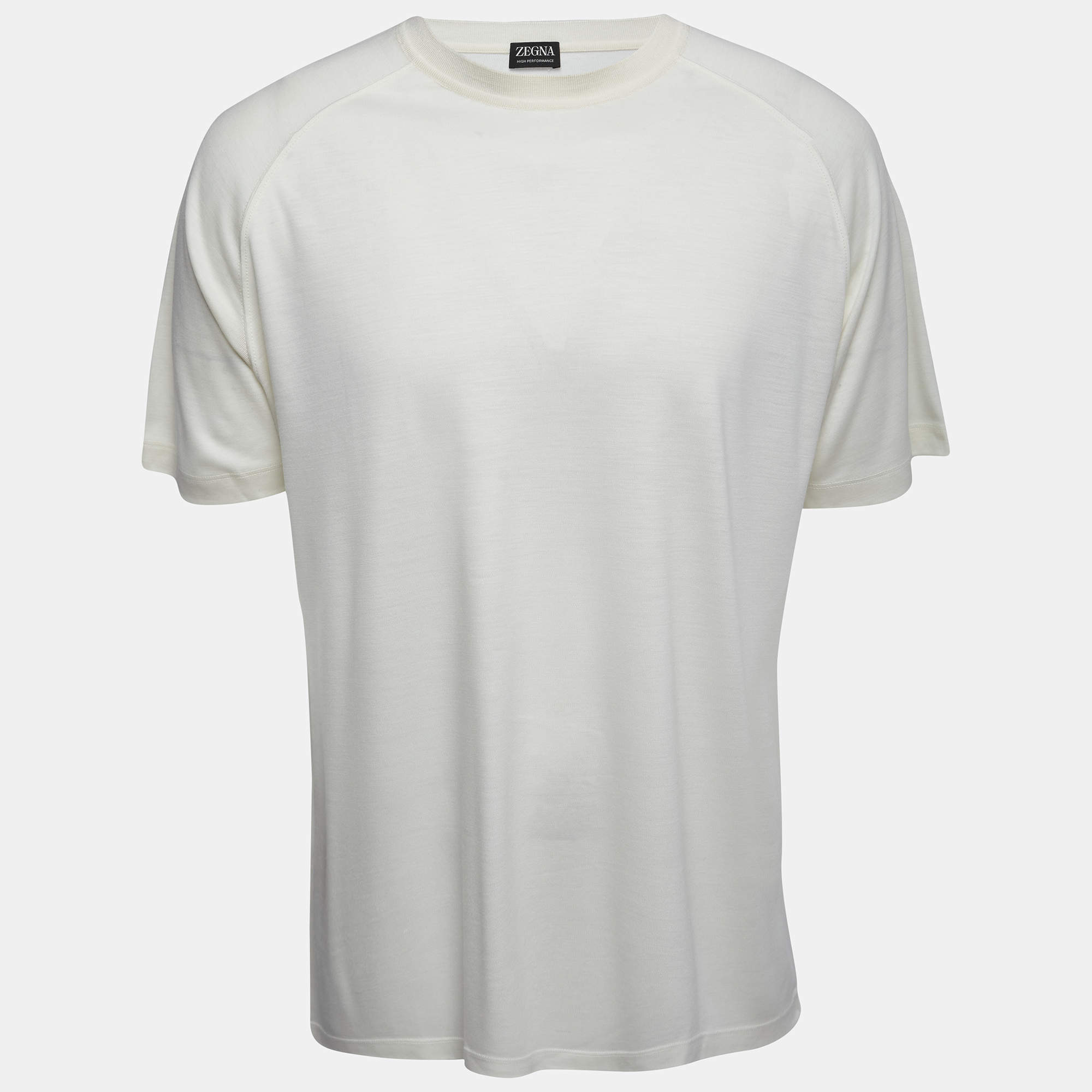  Zegna Cream Wool Crew Neck Half Sleeve T-Shirt XL