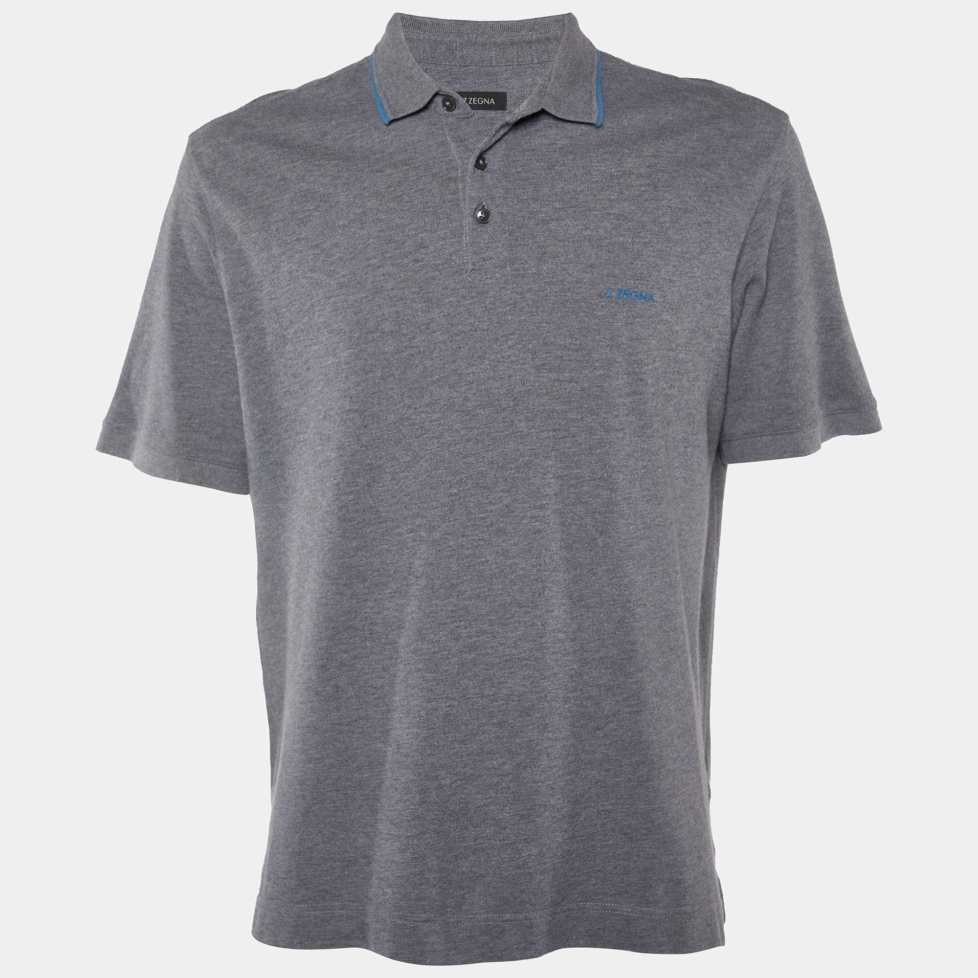 Pre Owned Z Zegna Grey Cotton Pique Polo T-Shirt XL
