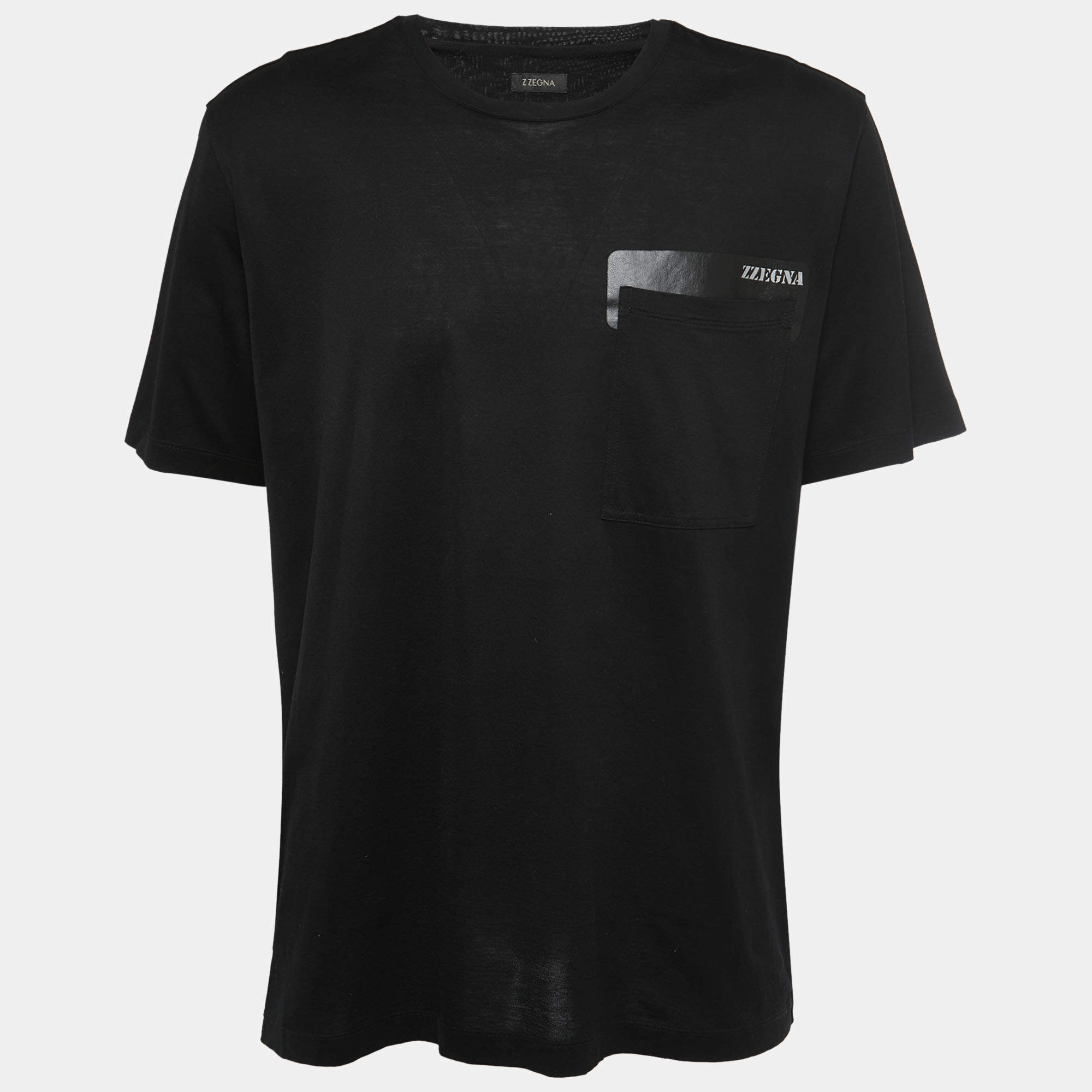 Pre Owned Z Zegna Black Cotton Logo Print Detail Crew Neck T-Shirt XXL