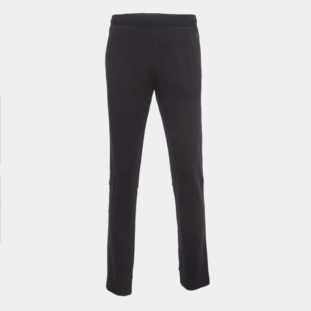 Z Zegna Techmerino Black Wool Contrast Stripe Detail Drawstring Pants L