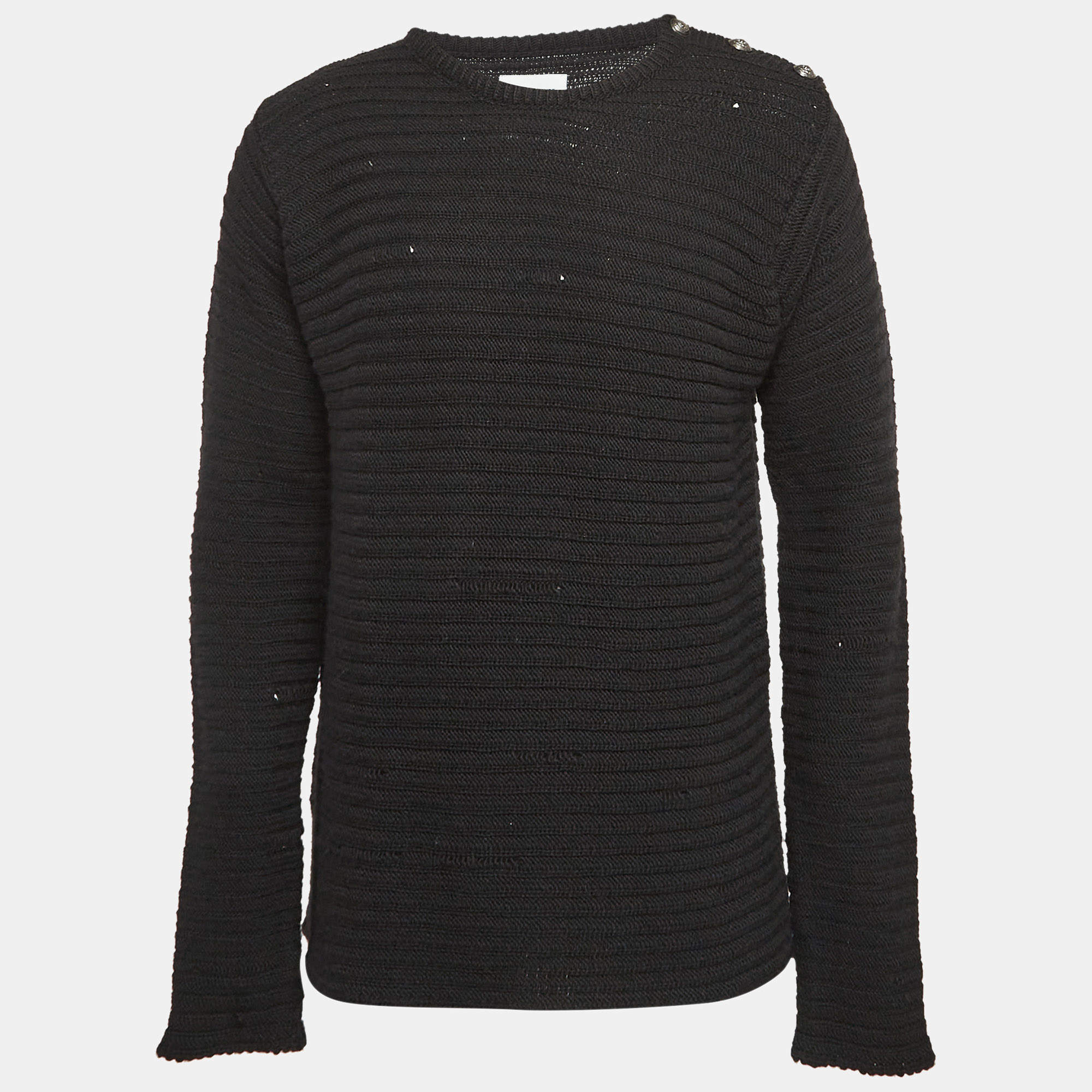 Zadig & Voltaire Black Distressed Knit Wool Blend Jeremy Raye Sweater L