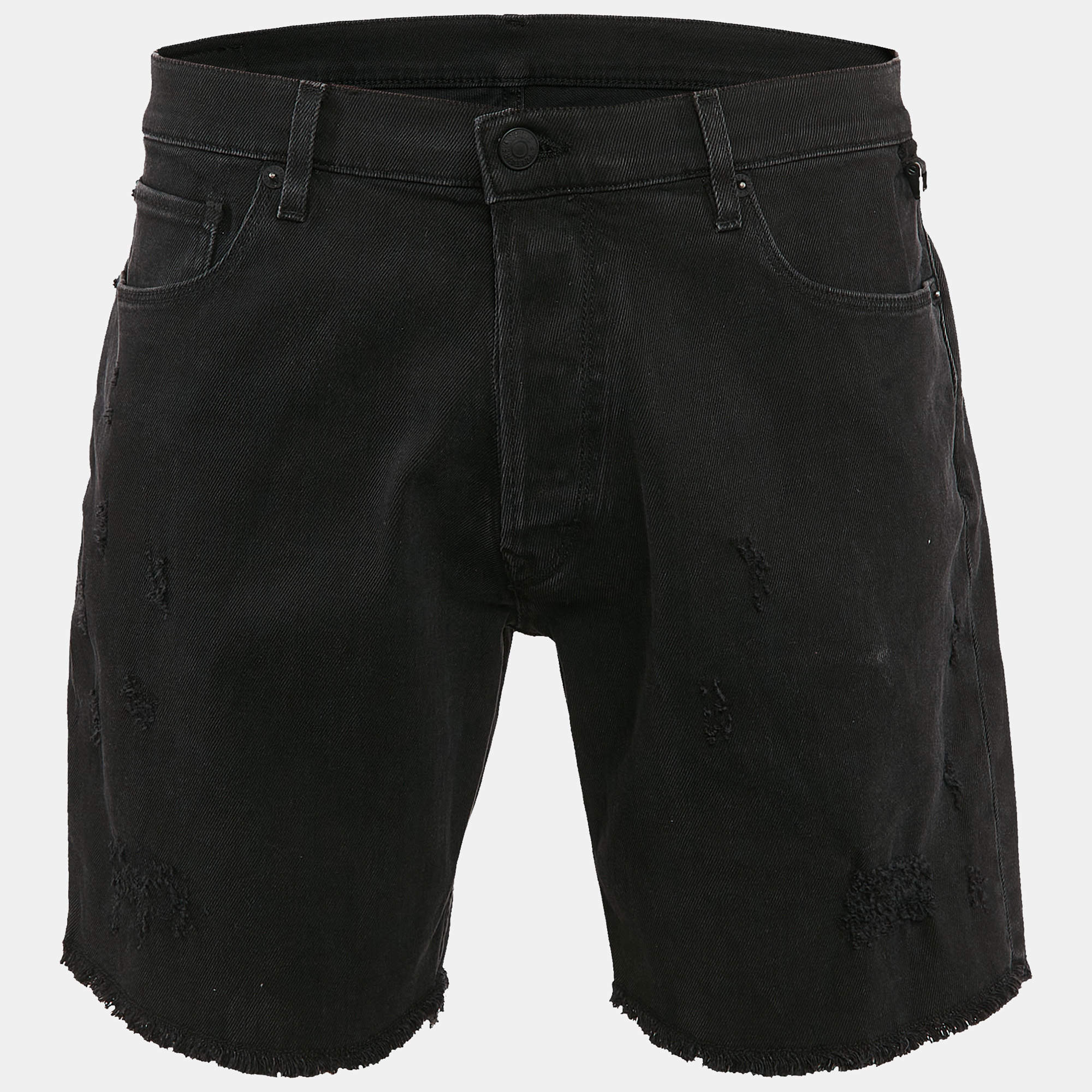 Zadig & Voltaire Black Distressed Denim Raw Edge Detail Shorts XL Waist 35"