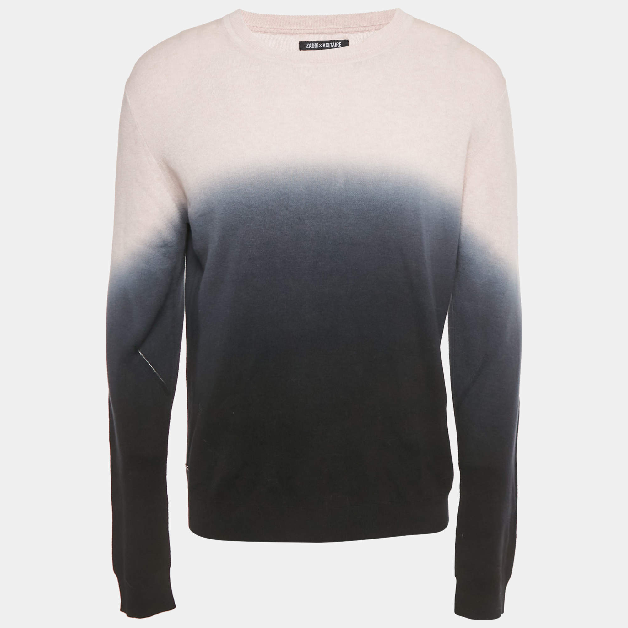 Pre Owned Zadig & Voltaire Pink/Black Ombre Cotton Knit Kennedy Sweater L