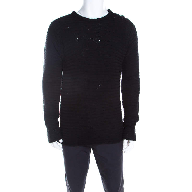 Zadig and Voltaire Black Distressed Knit Merino Wool Jeremy Raye Sweater M