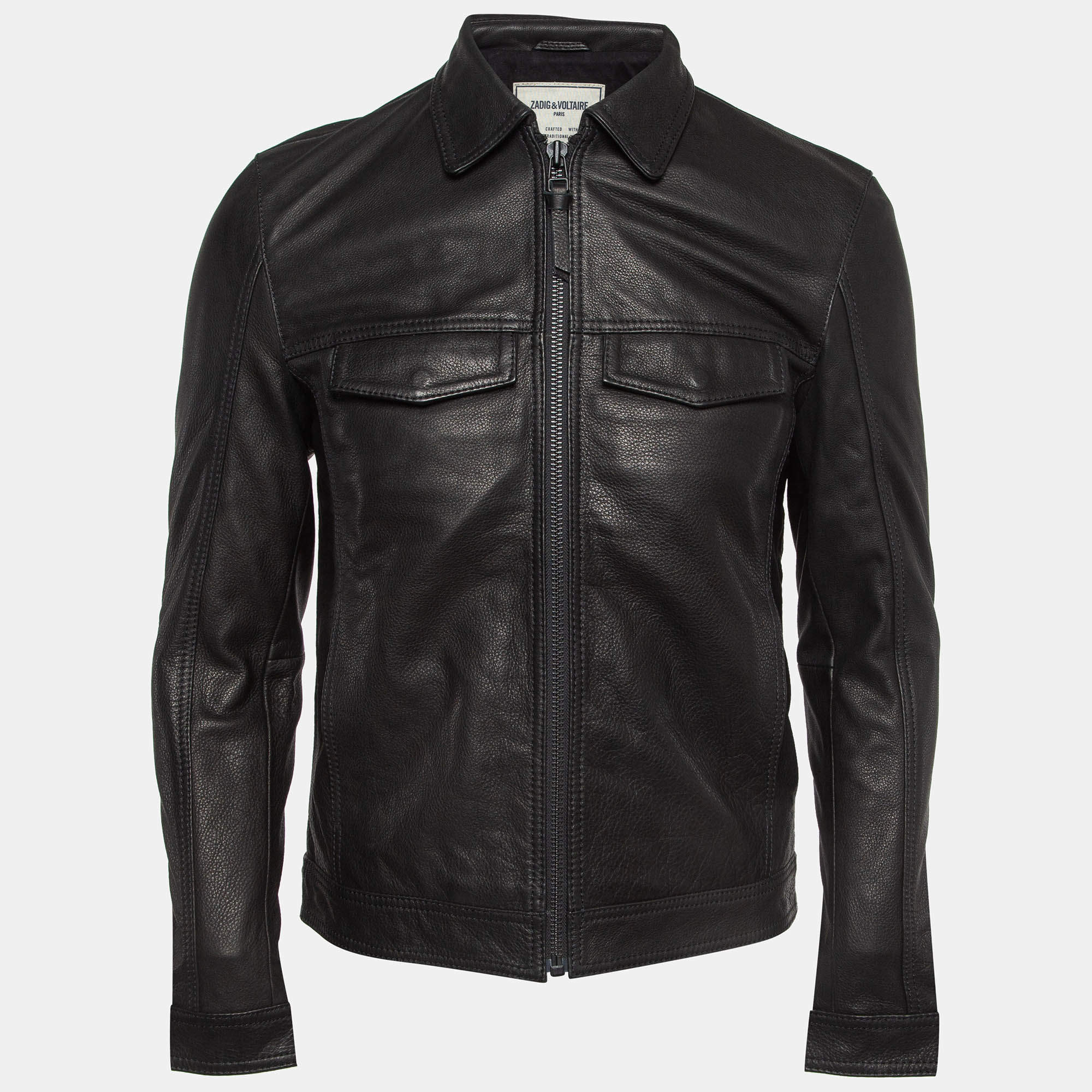 Zadig & Voltaire Black Leather Zip Front Jacket S