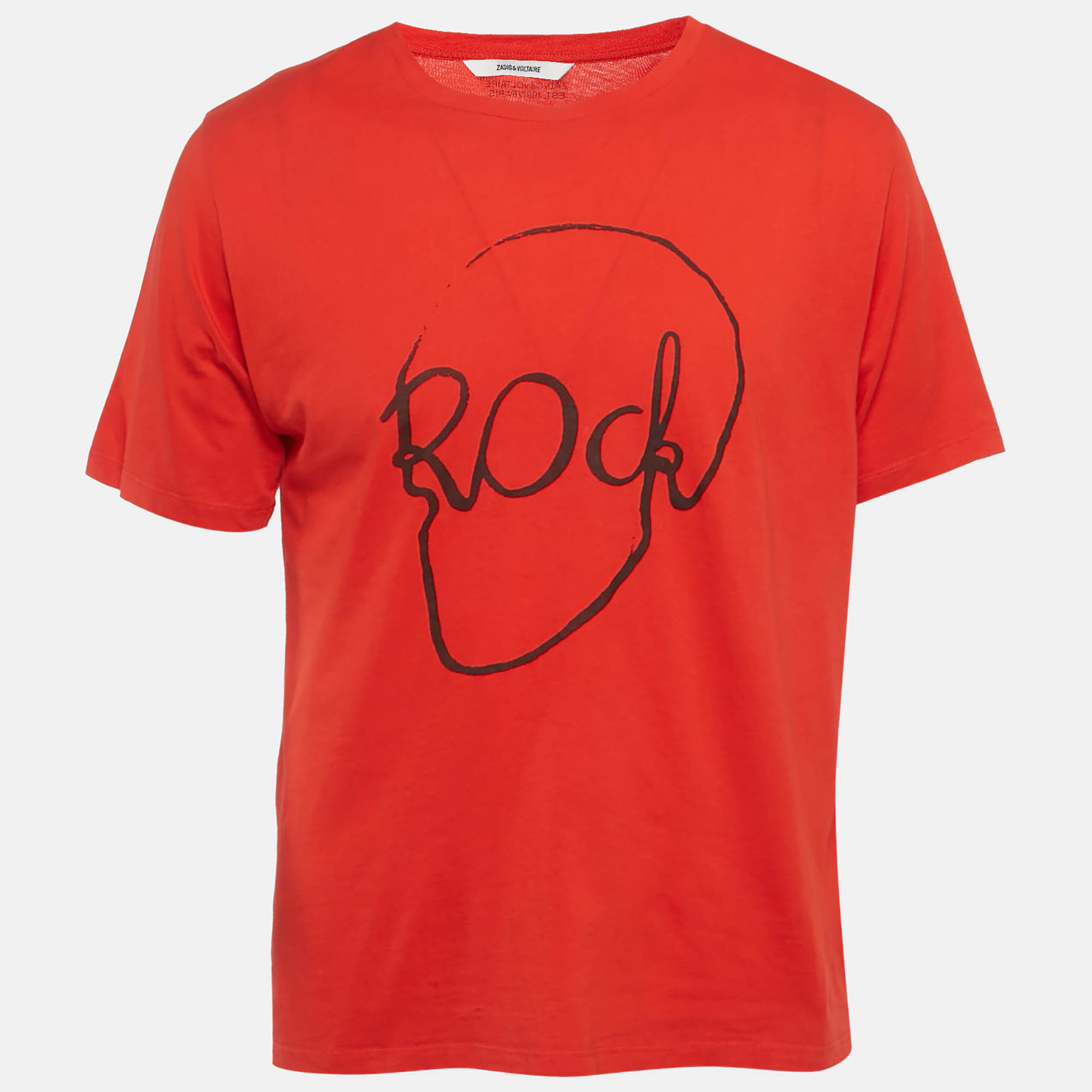 مملوكة مسبقًا Zadig & Voltaire Red Rock Printed Cotton Knit Tommy Skull T-Shirt XL