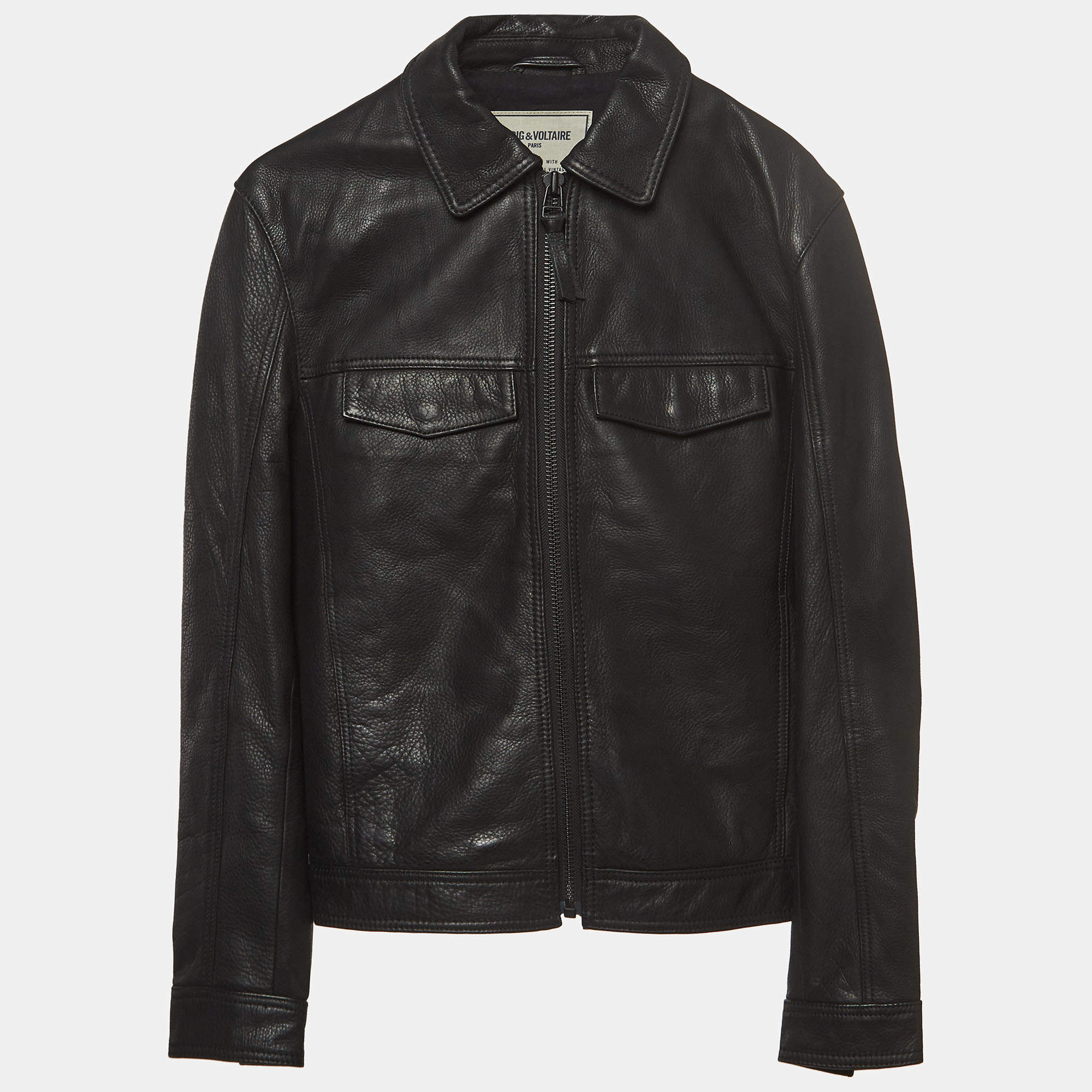 Zadig & Voltaire Black Leather Zip Front Jacket XS