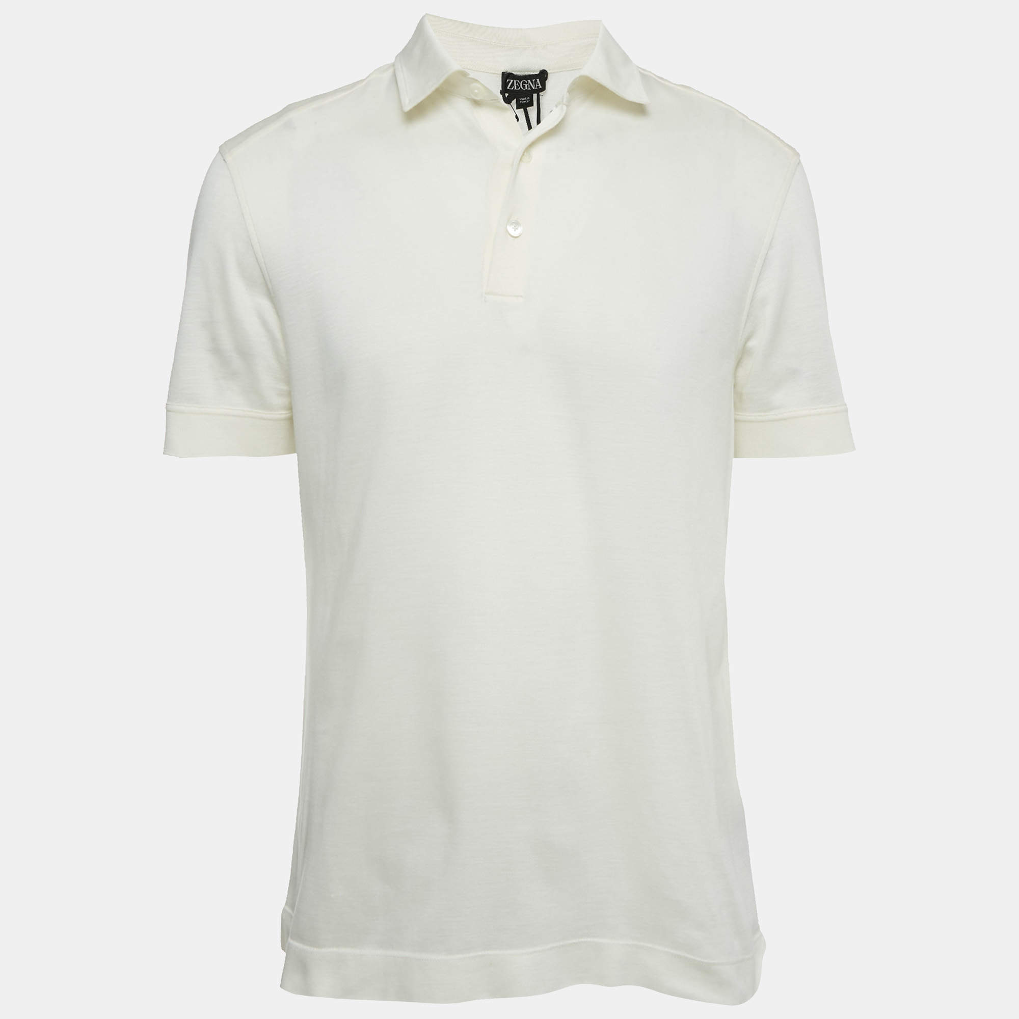 Pre Owned Zegna Off-White Cotton Polo T-Shirt L