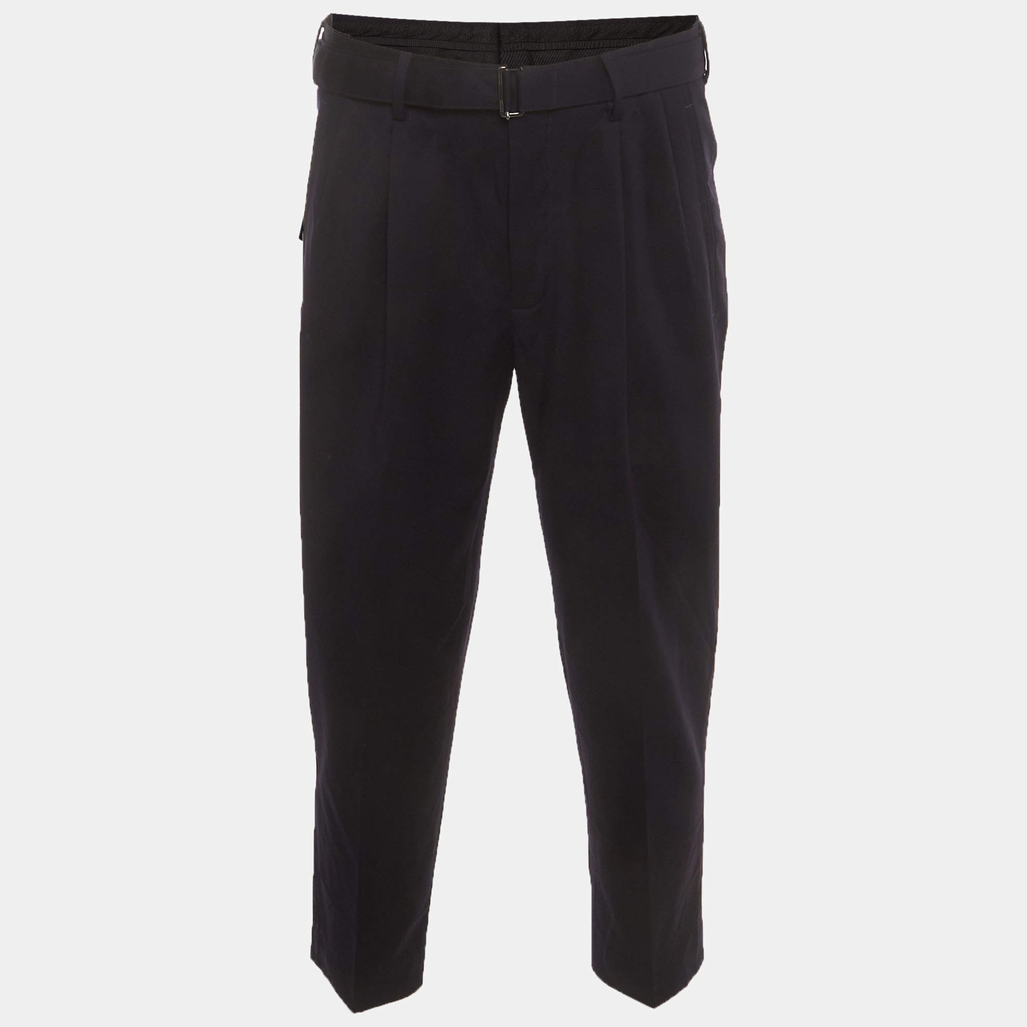 Pre Owned Zegna Navy Blue Wool Pleated Trouser S