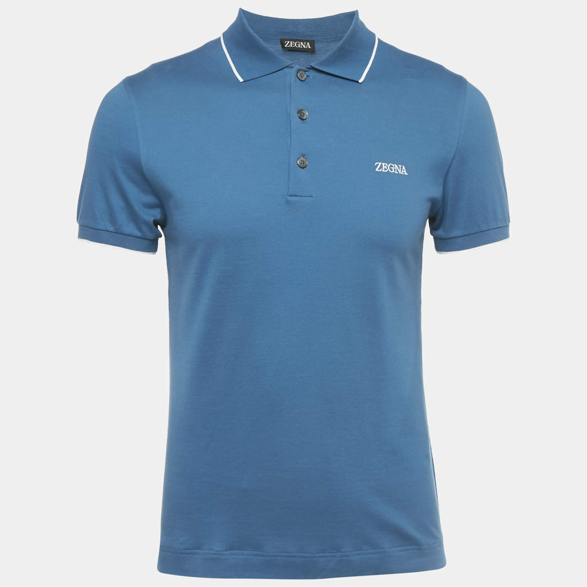 Pre Owned Zegna Sport Blue Cotton Polo T-Shirt S