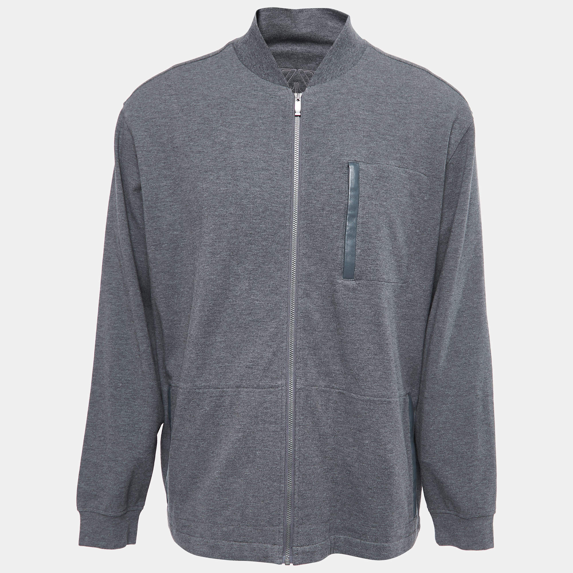 Zegna Sport Grey Cotton Zip-Up Jacket 2XL