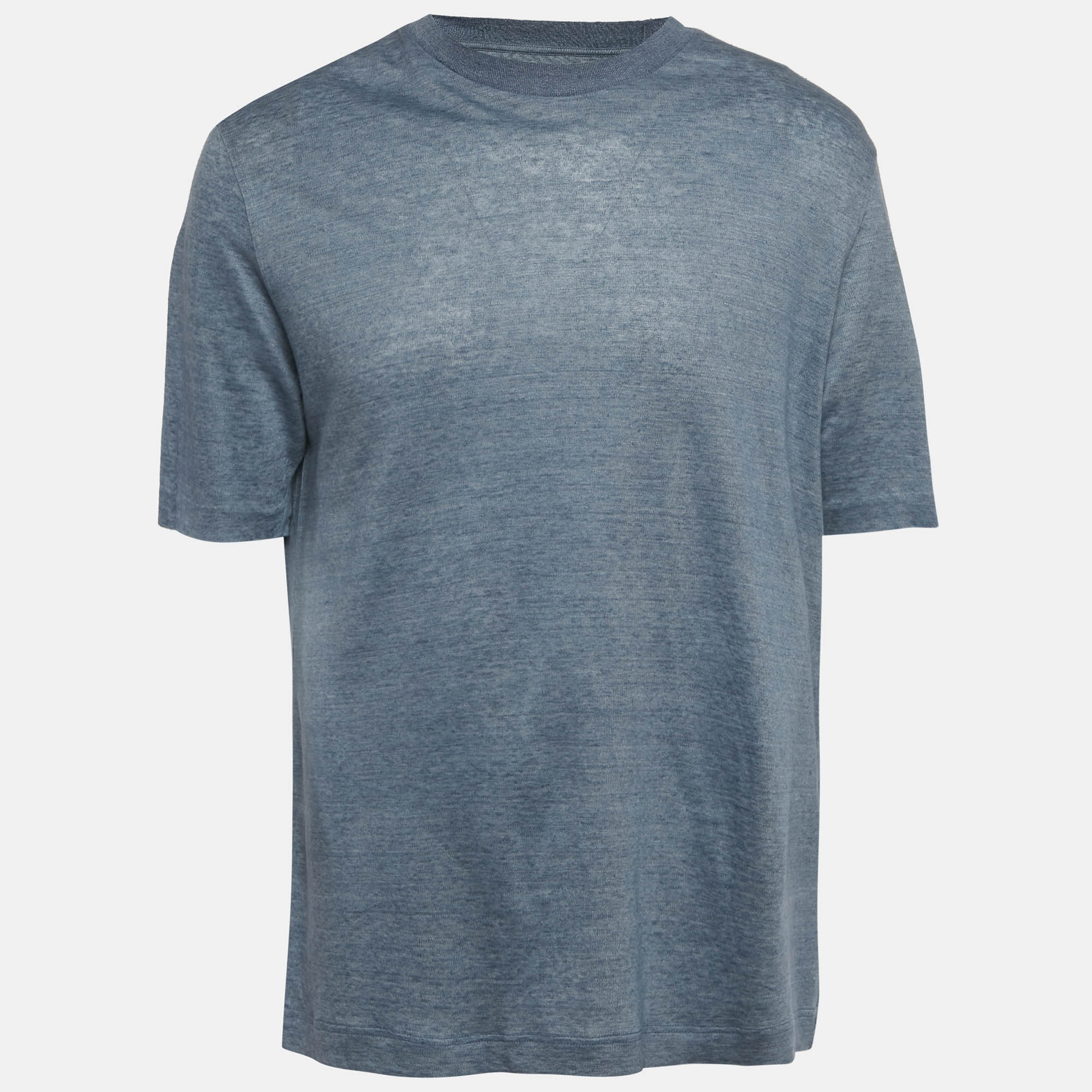 Pre Owned Zegna Blue Linen Knit Crew Neck T-Shirt XL