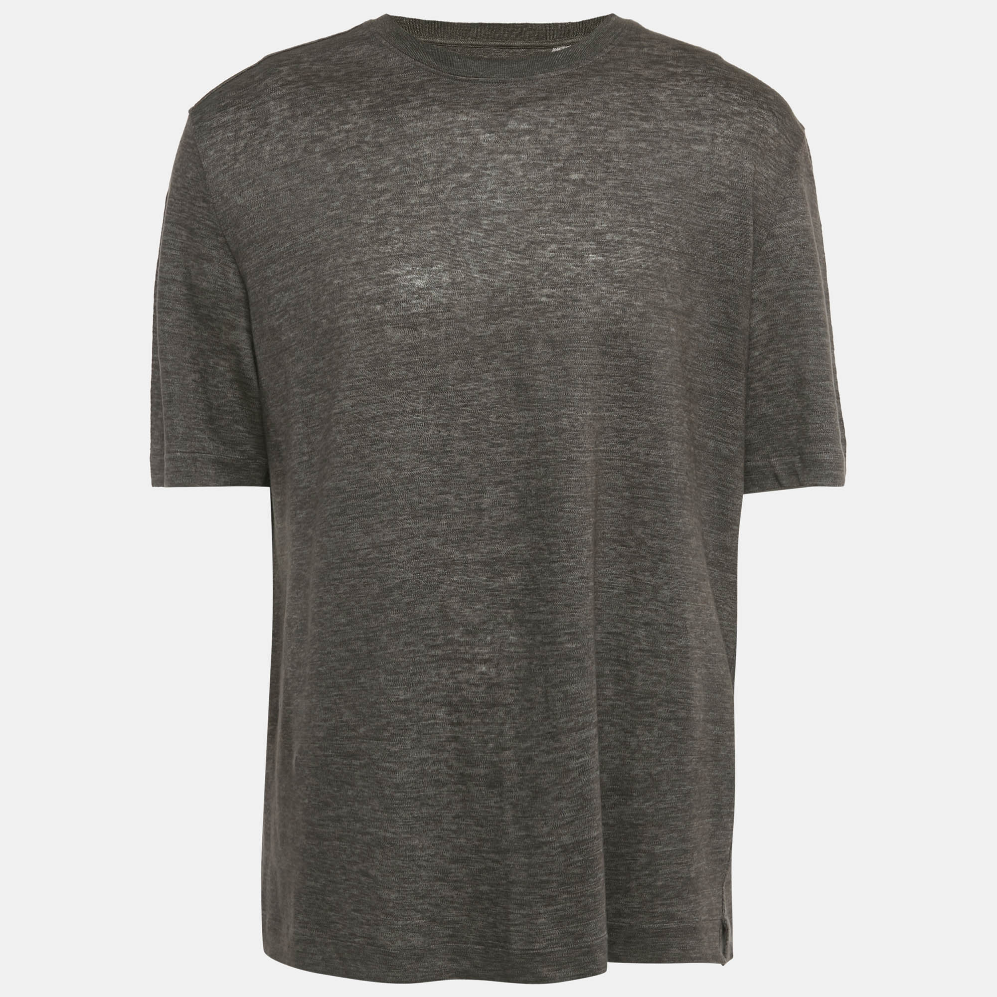 مملوكة مسبقًا Zegna Dark Taupe Linen Oasi Lino T-Shirt XL 