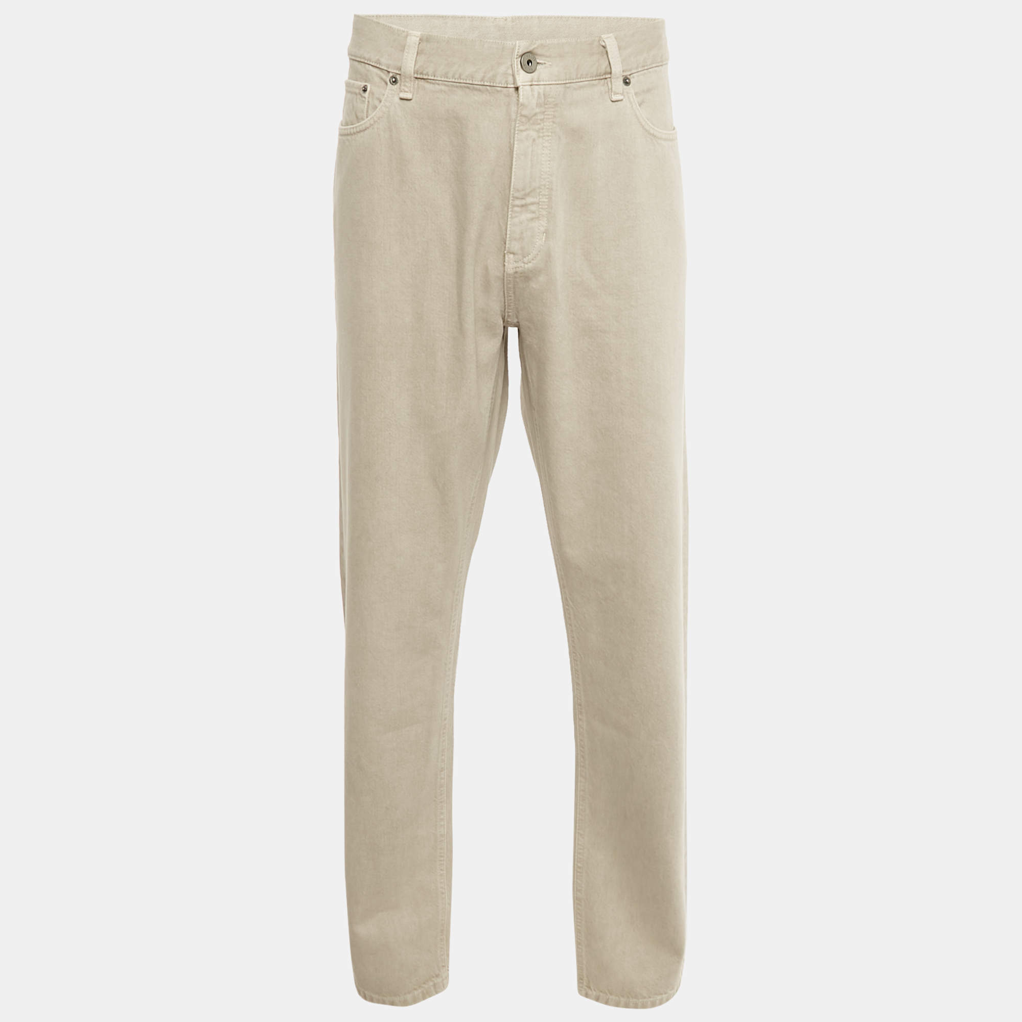 Pre Owned  Zegna Beige Gabardine Classic Fit Roccia Jeans L Waist 38"