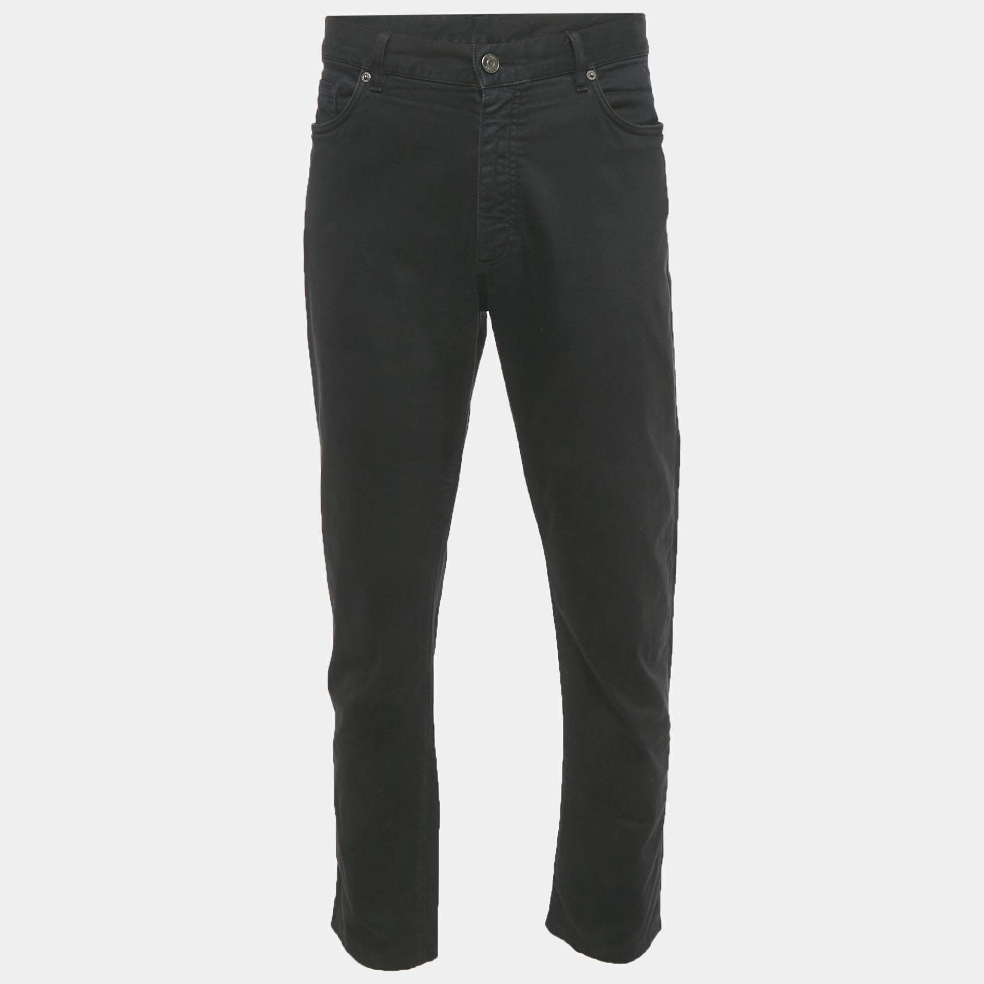 Pre Owned Zegna Black Denim Slim Fit Trousers L/Waist 36"