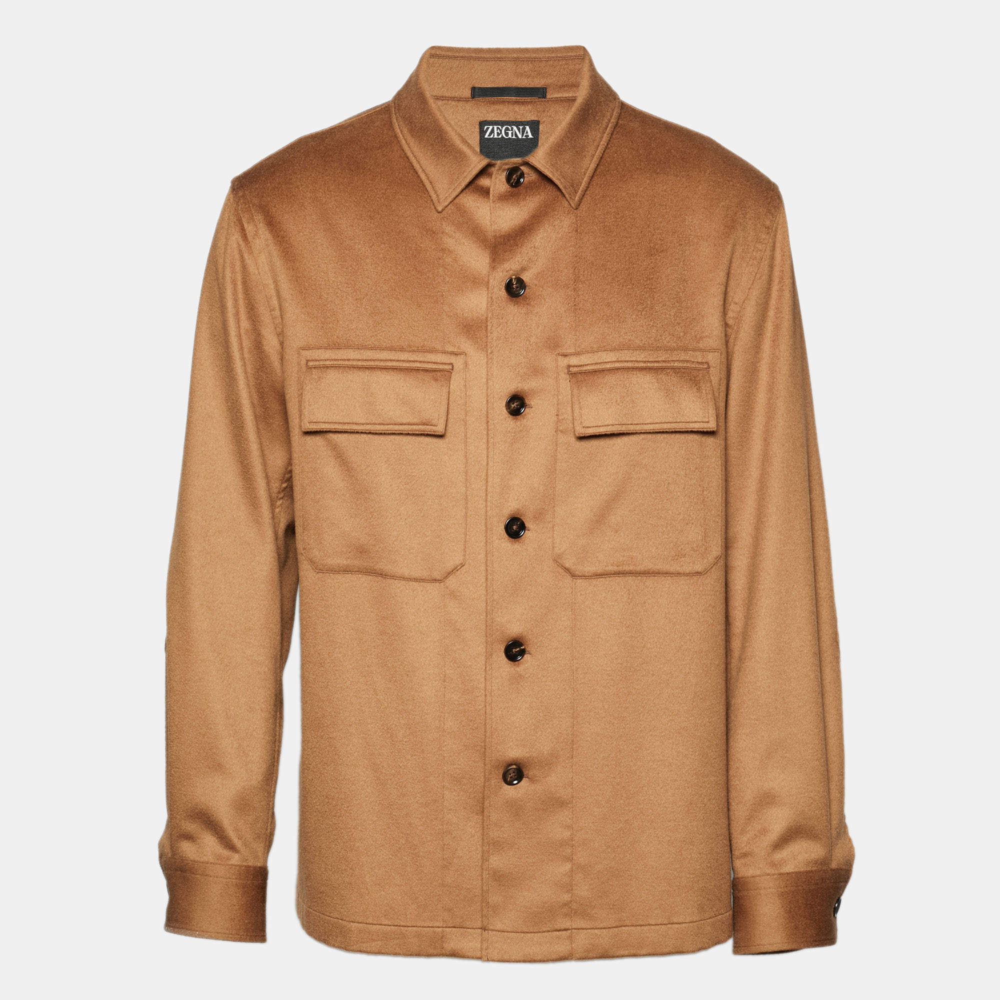 Pre Owned Zegna Brown Cashmere Alba Oasi Long Sleeve Overshirt L