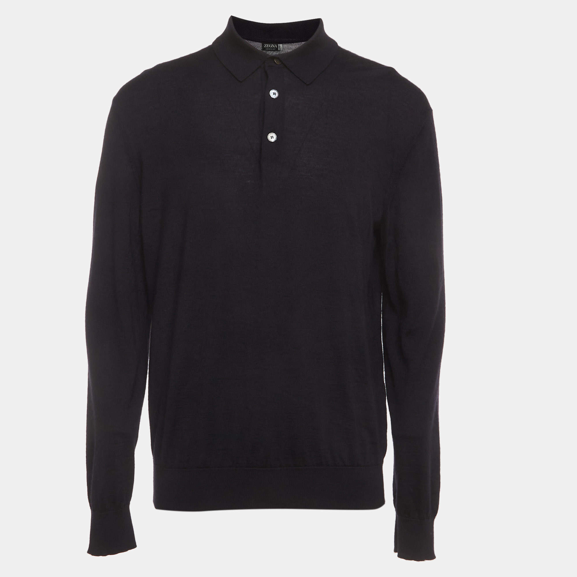 Pre Owned Zegna Cashseta Light Navy Blue Cashmere Knit Polo Shirt XXL