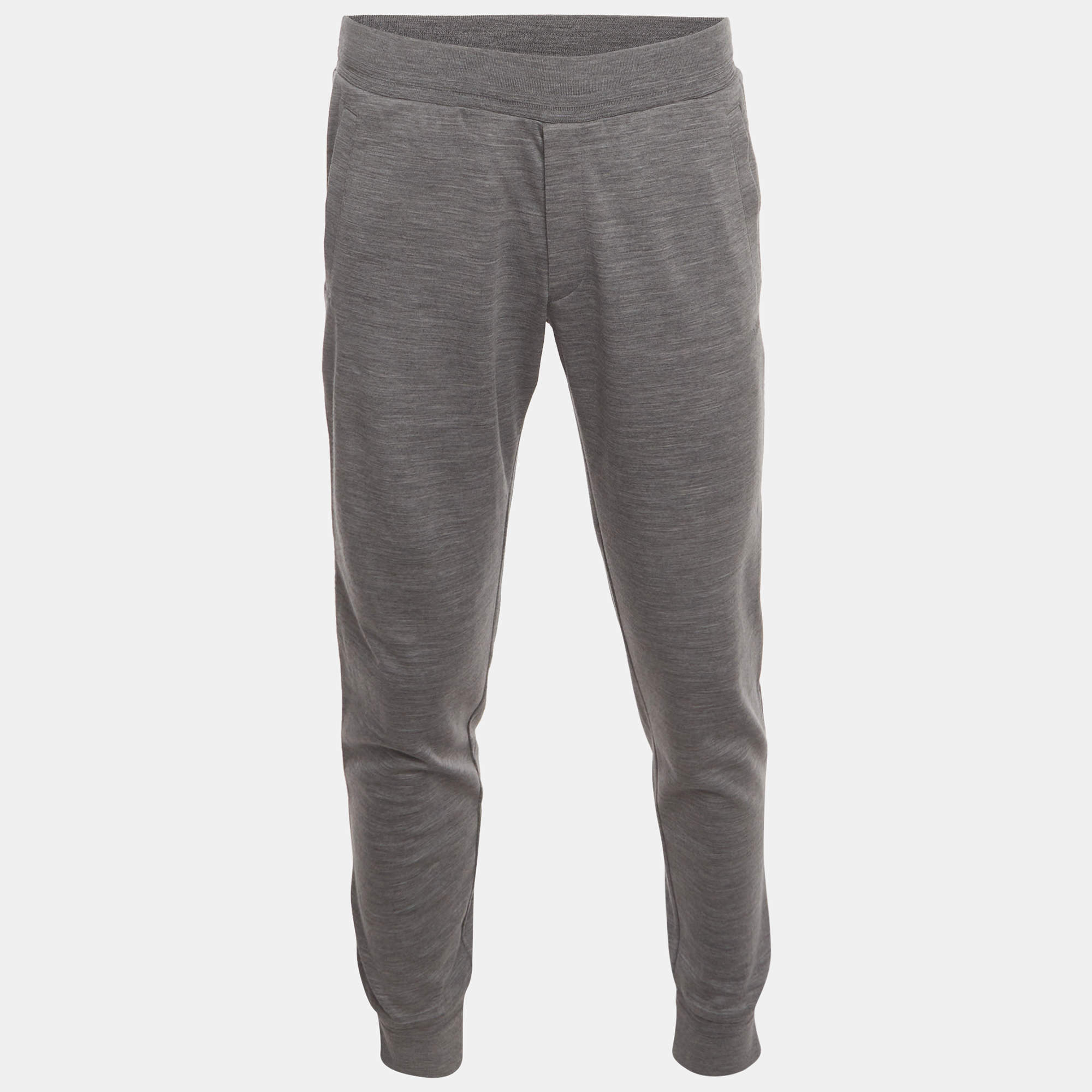 Pre Owned Zegna Grey Logo Graphic Technical Knit Joggers S