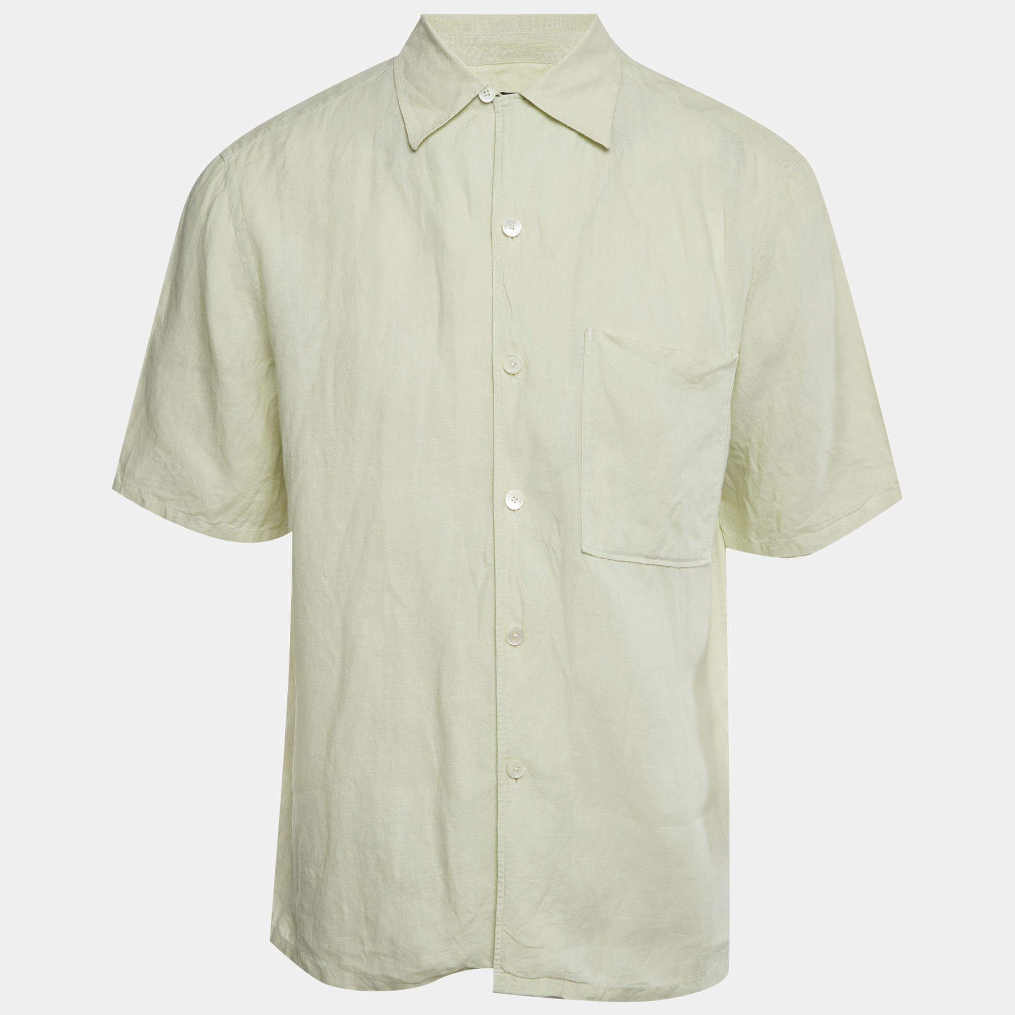 Pre Owned Zegna Green Linen Short Sleeve Shirt M 