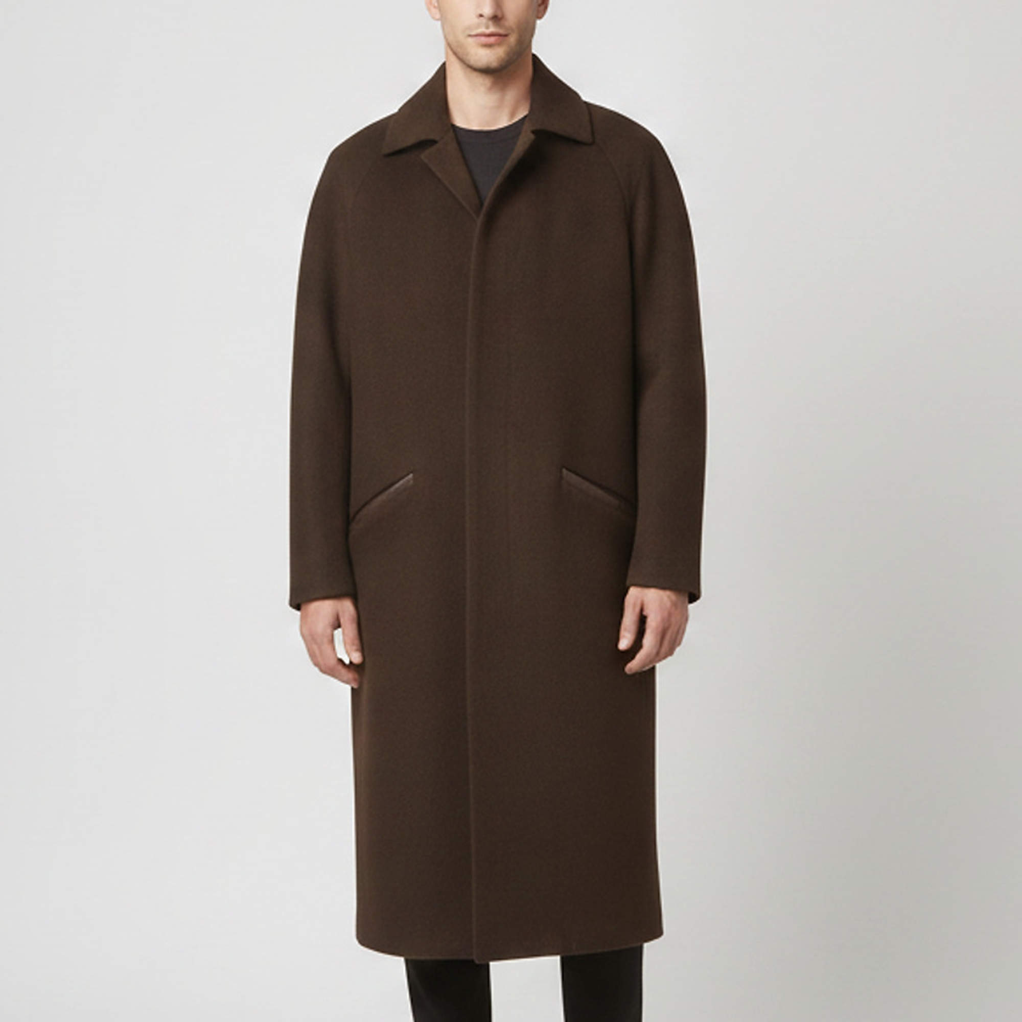 Pre Owned Zegna Brown Cashmere Blend Leather Trim Layered Coat M
