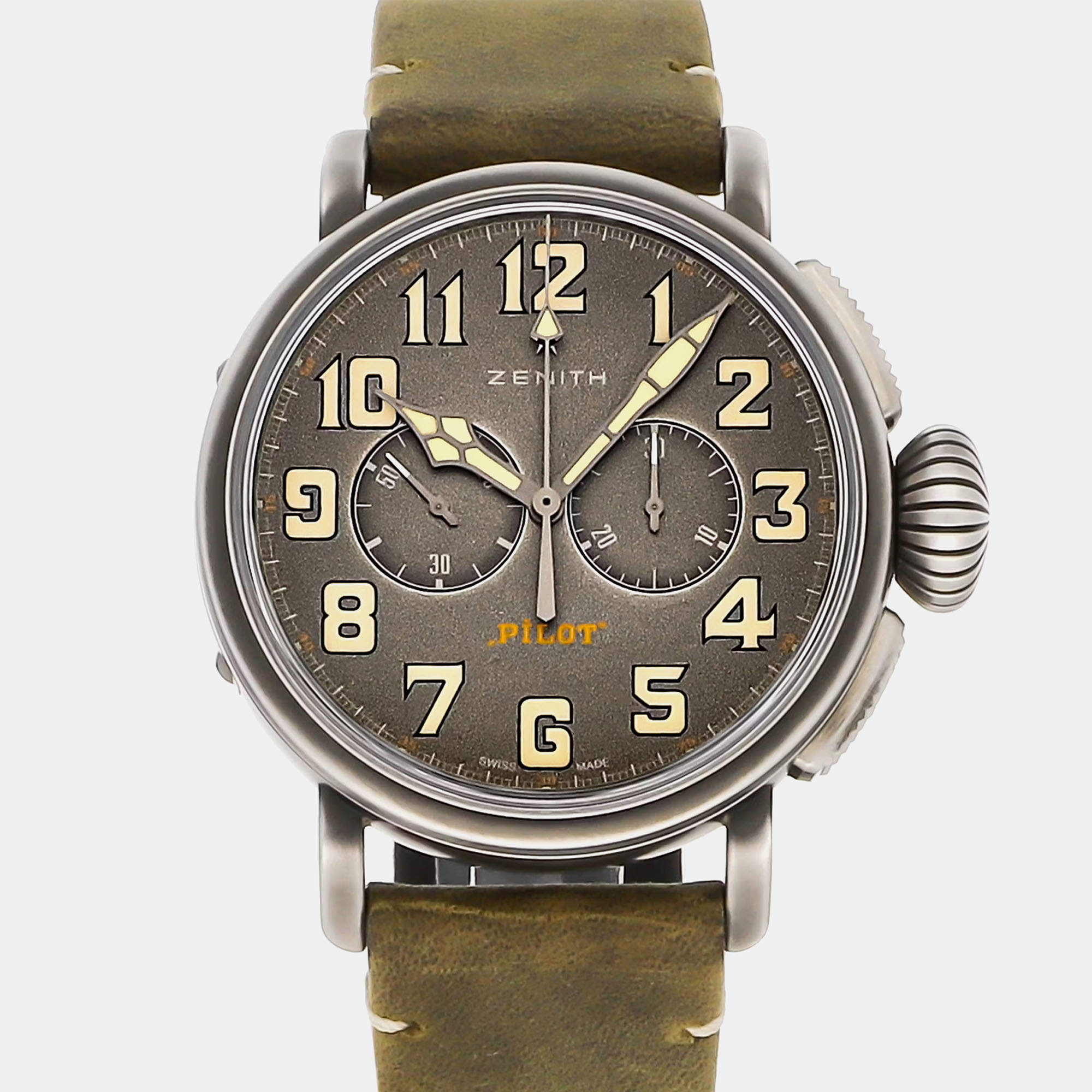 Zenith Grey Stainless Steel Heritage Pilot 11.2430.4069/21.C773 Automatic Men's Wristwatch 45 mm